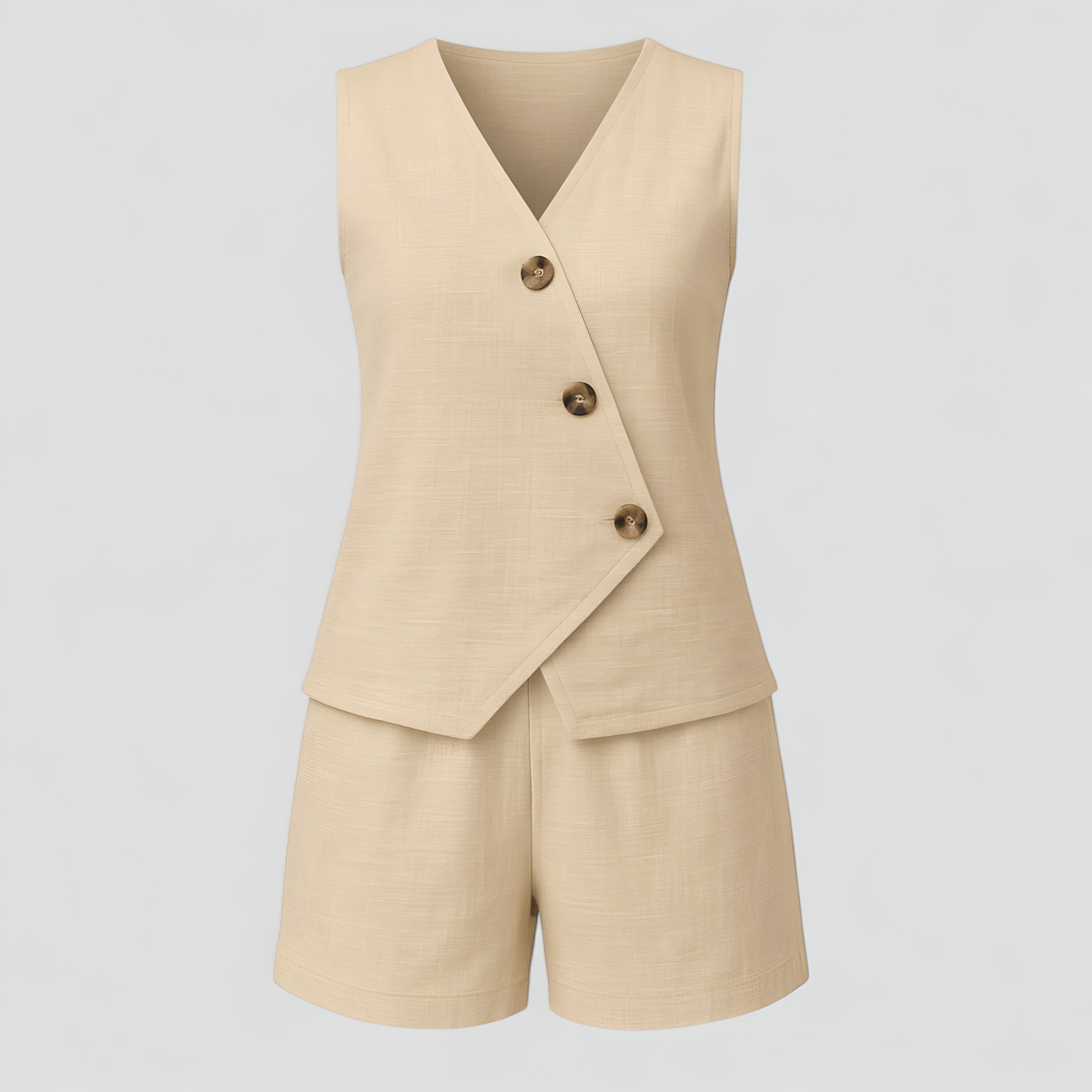 Completo Donna Estivo con Top a V e Pantaloncini Corti in Cotone - Albicocca - abbigliamento estivo abbigliamento per tempo libero corti design versatile donna donna pantaloni moda comoda outfit casual outfit sets pantaloni pantaloni corti set due pezzi set elegante tessuto traspirante top a V - Concept Palermo