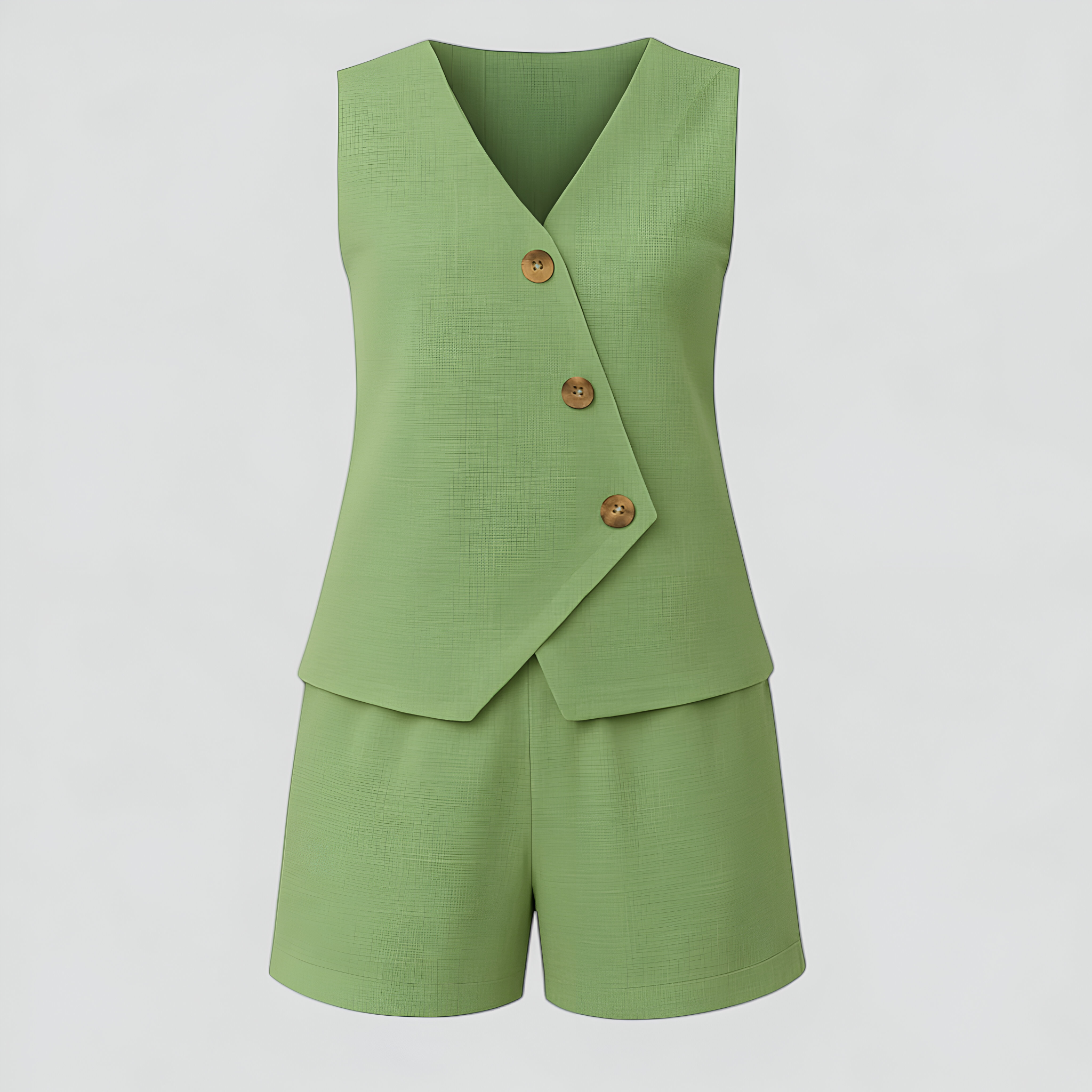 Completo Donna Estivo con Top a V e Pantaloncini Corti in Cotone - Verde - abbigliamento estivo abbigliamento per tempo libero corti design versatile donna donna pantaloni moda comoda outfit casual outfit sets pantaloni pantaloni corti set due pezzi set elegante tessuto traspirante top a V - Concept Palermo