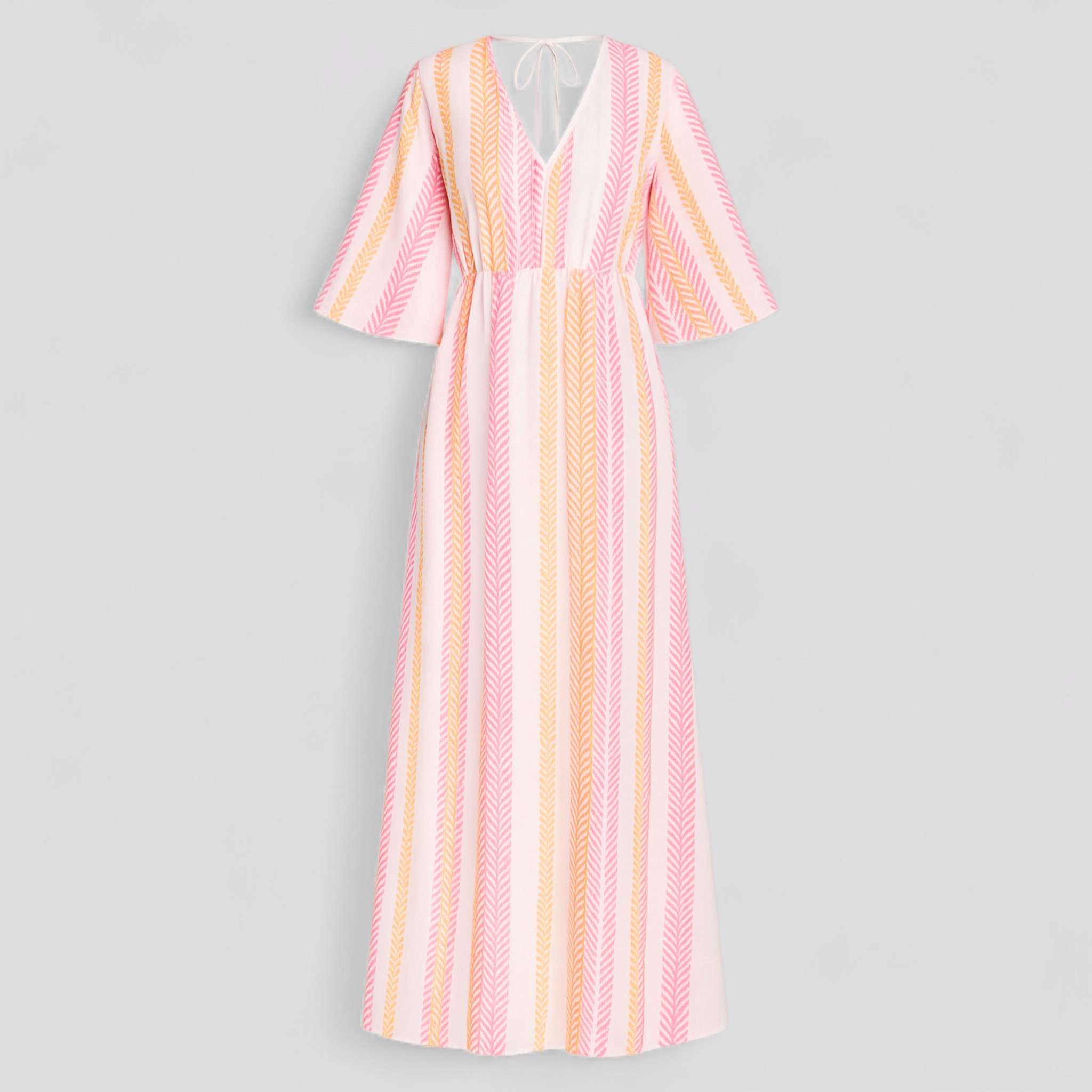 Abito Estivo Donna con Scollatura a V - Bianco-Rosa - abbigliamento casual abito abito da lavoro abito estivo donna dresses estivo moda femminile scollatura scollatura a V stampa vivace taglie versatili vestito colorato vestito elegante - Concept Palermo