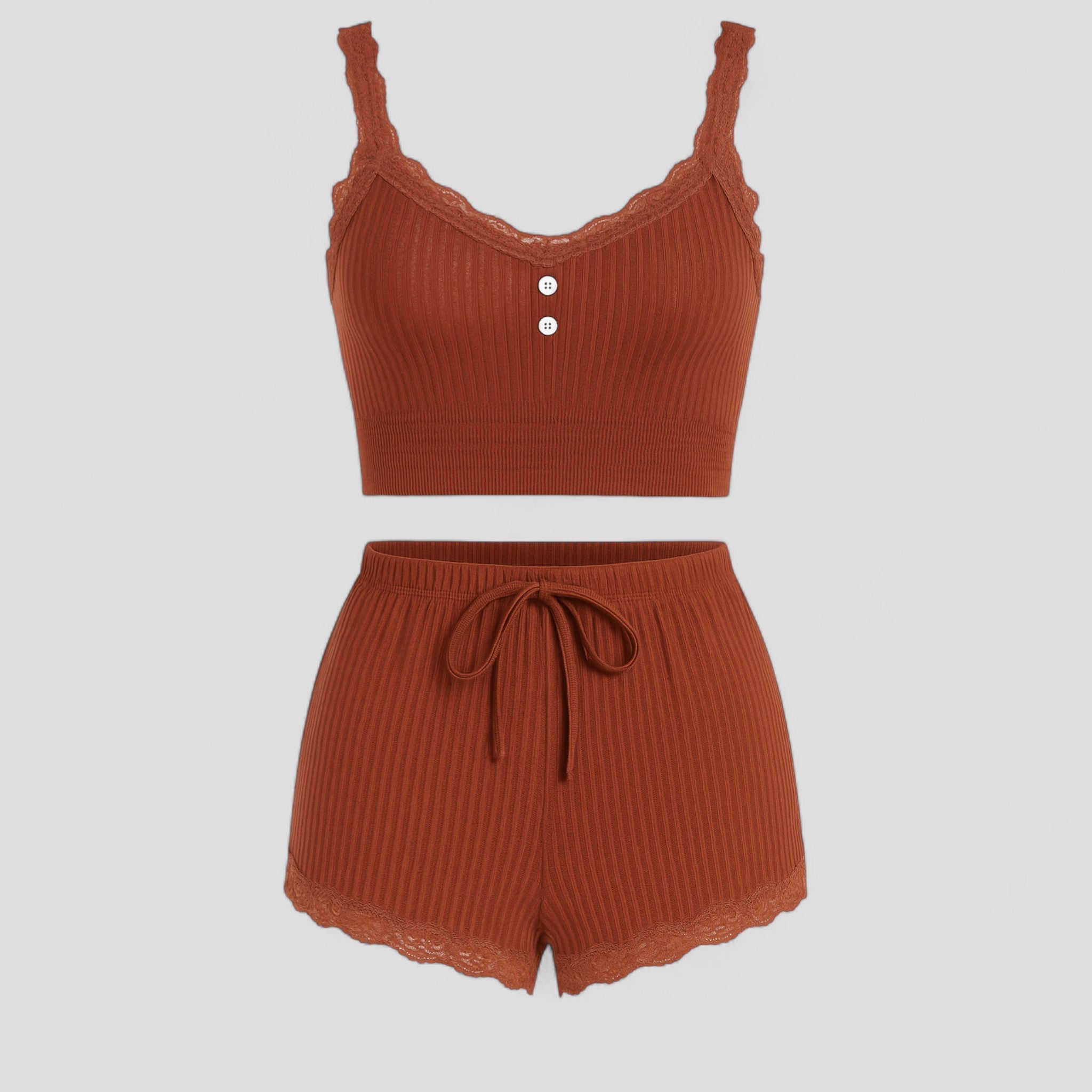 Pigiama Donna Estivo Comodo - Rosso terra bruna - abbigliamento notte donna estivo outfit sets pigiama pigiama comodo pigiama cotone pigiama donna pigiama elegante pigiama estate pigiama traspirante pijamas donna set pigiama estivo sleepwear estivo - Concept Palermo
