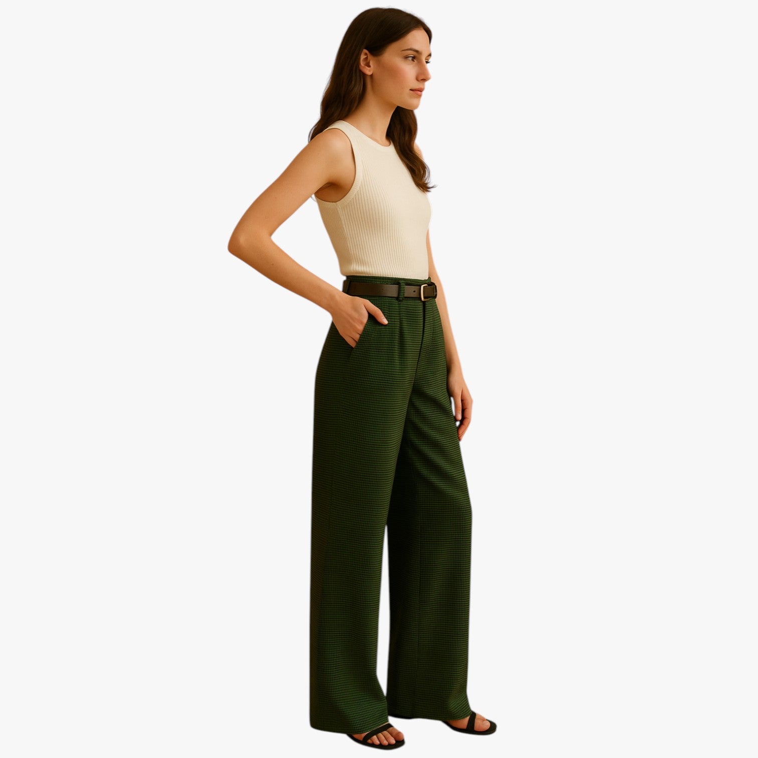 Pantaloni vintage a quadri a vita alta Uomo - - alta high waist long pants pantaloni pantaloni vintage pants pants for women quadri slight stretch uomo vintage vita women women pants work woven fabric - Concept Palermo