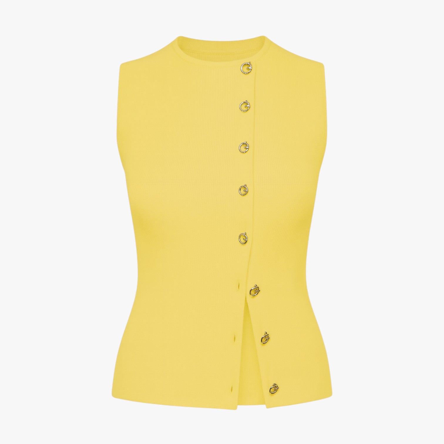 Gilet Elegante Donna con Bottoni Asimmetrici, Scollo a V, Vestibilità Slim - Giallo - asimmetrici bottoni gilet gilet bottoni regular fit slight stretch spring summer sweaters & cardigans women women clothes women's top clothes yellow - Concept Palermo