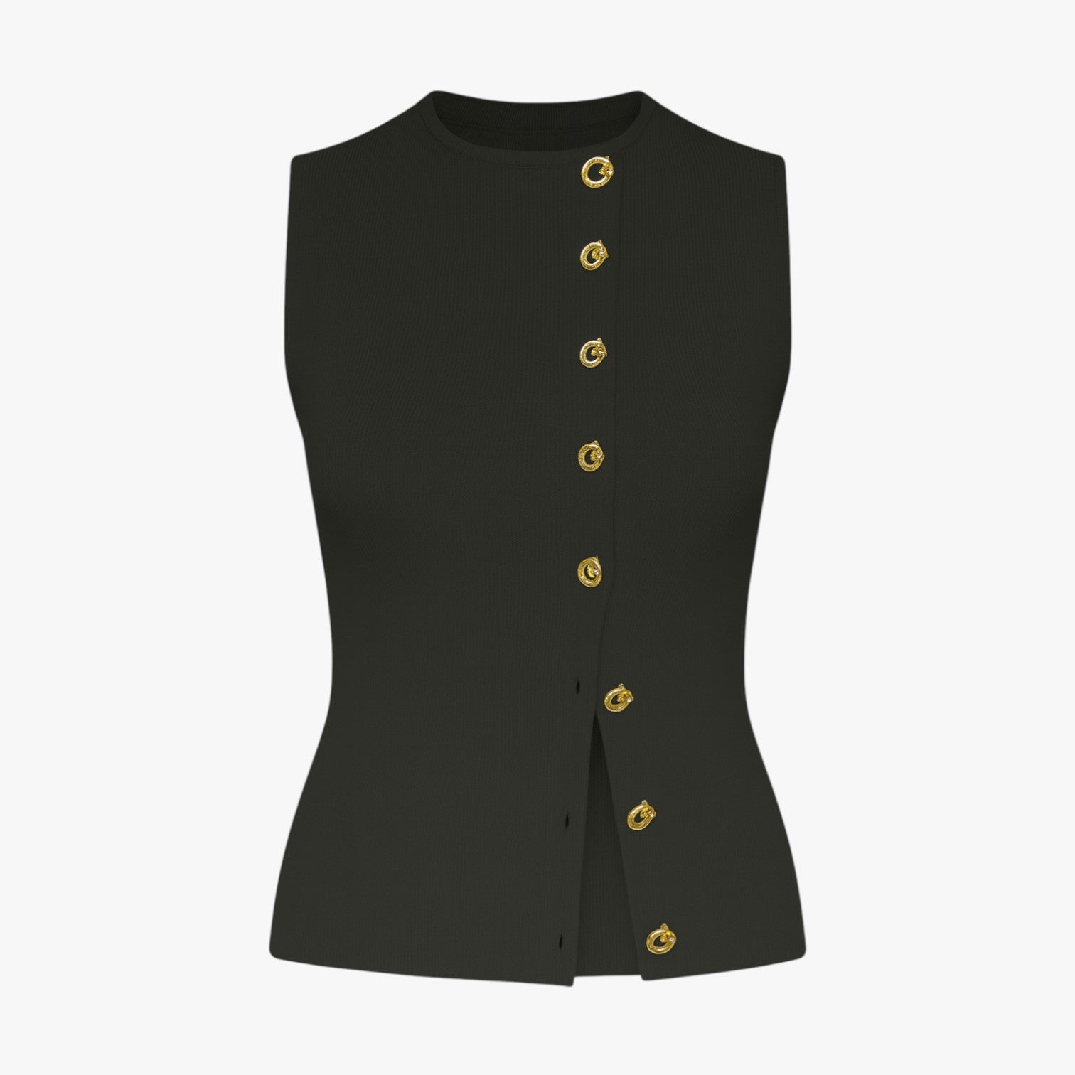 Gilet Elegante Donna con Bottoni Asimmetrici, Scollo a V, Vestibilità Slim - Nero - asimmetrici bottoni gilet gilet bottoni regular fit slight stretch spring summer sweaters & cardigans women women clothes women's top clothes yellow - Concept Palermo