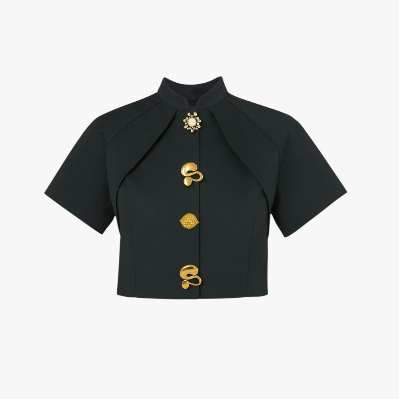 Camicetta corta decorativa in metallo Donna - Nero XS - Blouse blouse for women camicetta camicetta corta corta daily casual decorativa donna metallo regular fit short sleeve summer tops white women women's blouse women's top clothes woven fabric - Concept Palermo