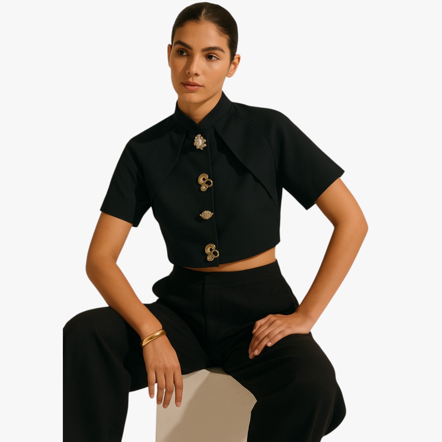 Camicetta corta decorativa in metallo Donna - - Blouse blouse for women camicetta camicetta corta corta daily casual decorativa donna metallo regular fit short sleeve summer tops white women women's blouse women's top clothes woven fabric - Concept Palermo