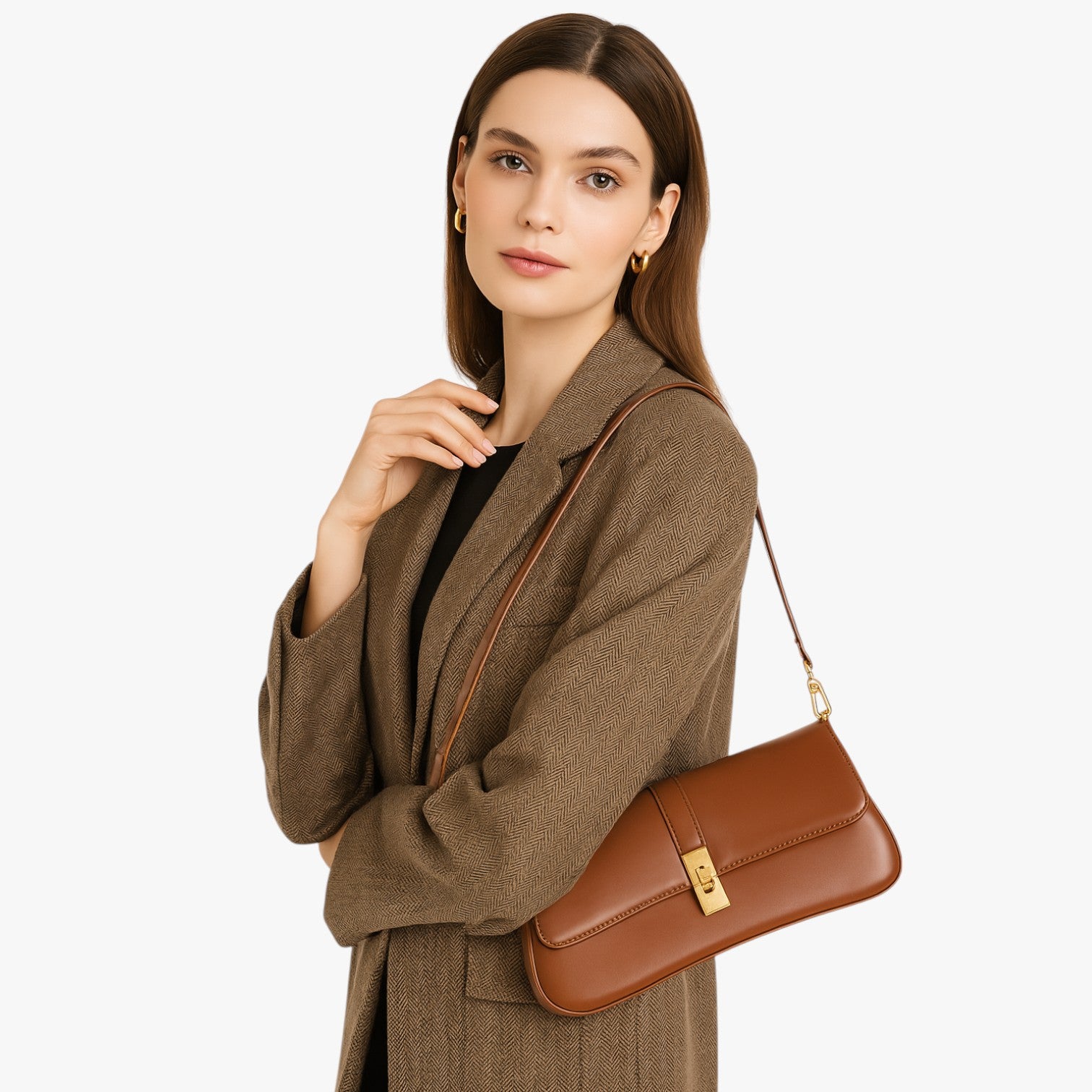 Borsa Baguette Donna in Vera Pelle Nera di Lusso, Elegante e Compatta - - bag Bags baguette borsa borsa baguette donna handbags pelle Shoulder Bags vera women bags Women's handbags - Concept Palermo