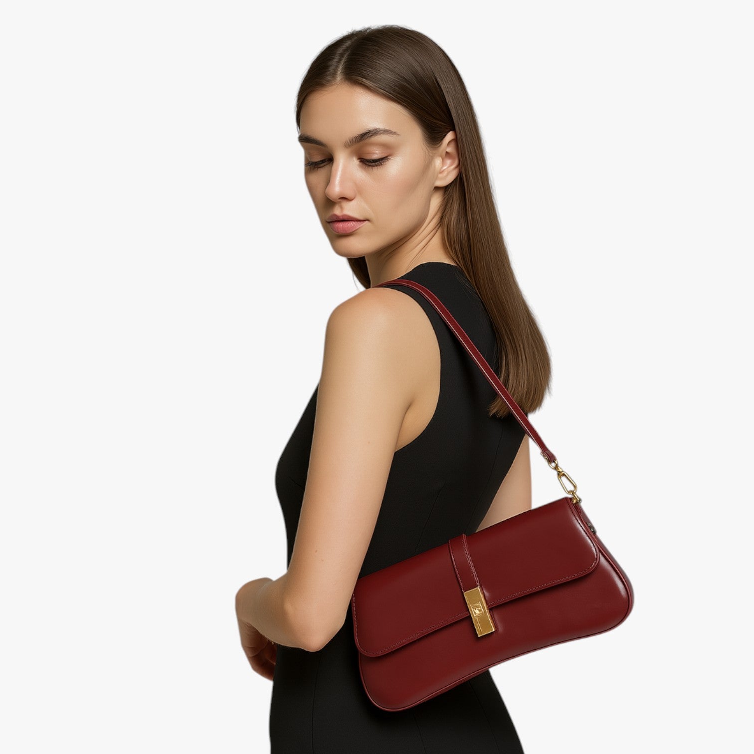 Borsa Baguette Donna in Vera Pelle Nera di Lusso, Elegante e Compatta - - bag Bags baguette borsa borsa baguette donna handbags pelle Shoulder Bags vera women bags Women's handbags - Concept Palermo