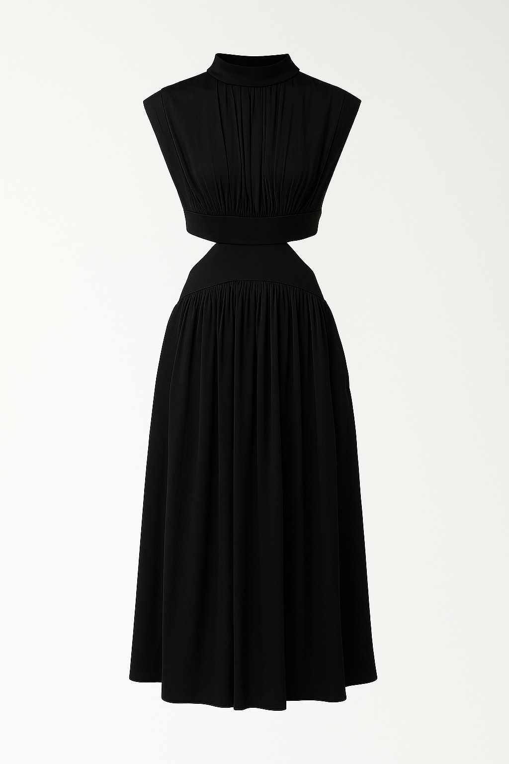 Vestito di media lunghezza per donne con tagli e collo alto Donna - Nero - collo donna donne Dresses Dresses & Jumpsuits lunghezza Maxi Dresses media Mock Neckline Dresses tagli vestito Women - Concept Palermo