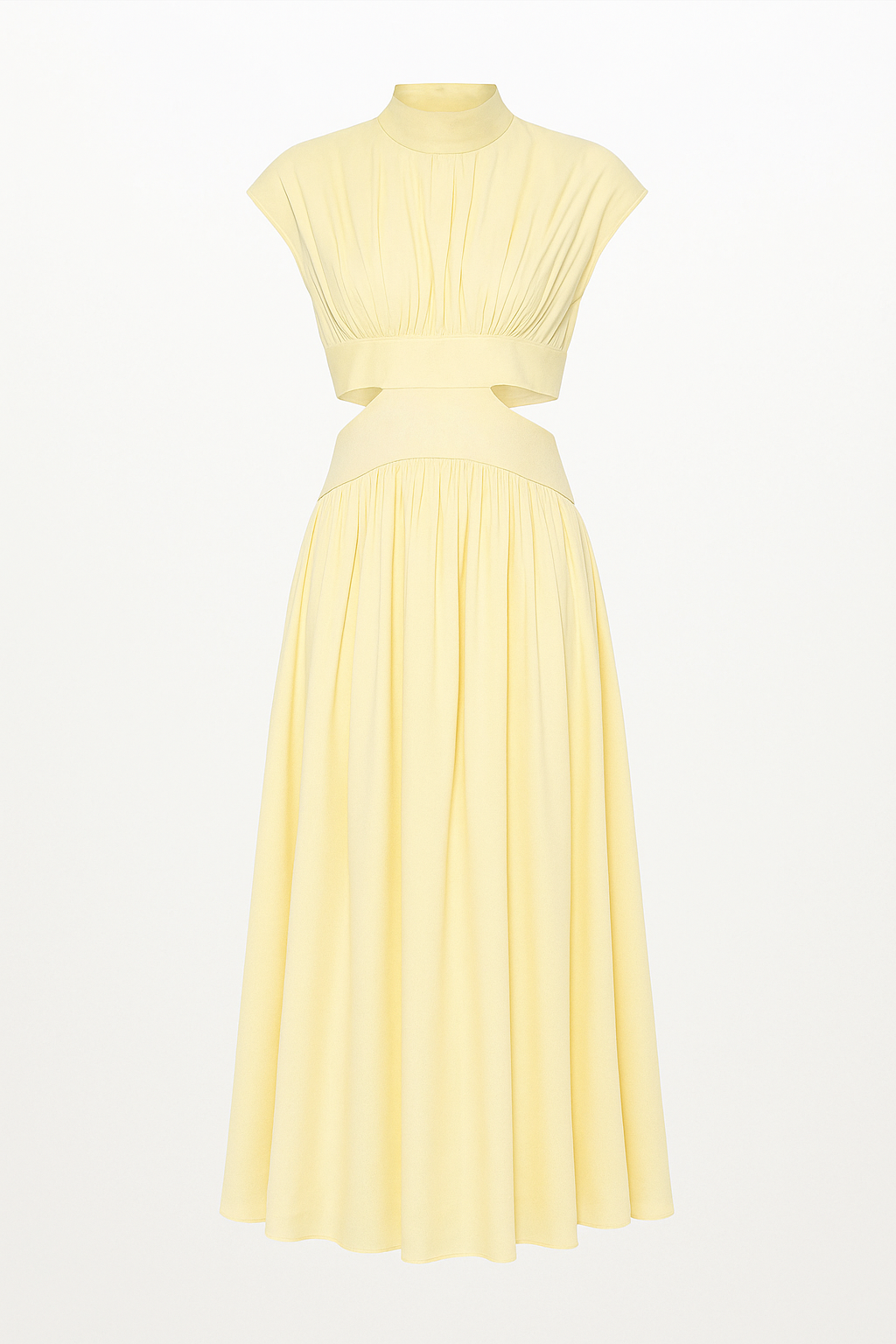 Vestito di media lunghezza per donne con tagli e collo alto Donna - Giallo chiaro - collo donna donne Dresses Dresses & Jumpsuits lunghezza Maxi Dresses media Mock Neckline Dresses tagli vestito Women - Concept Palermo