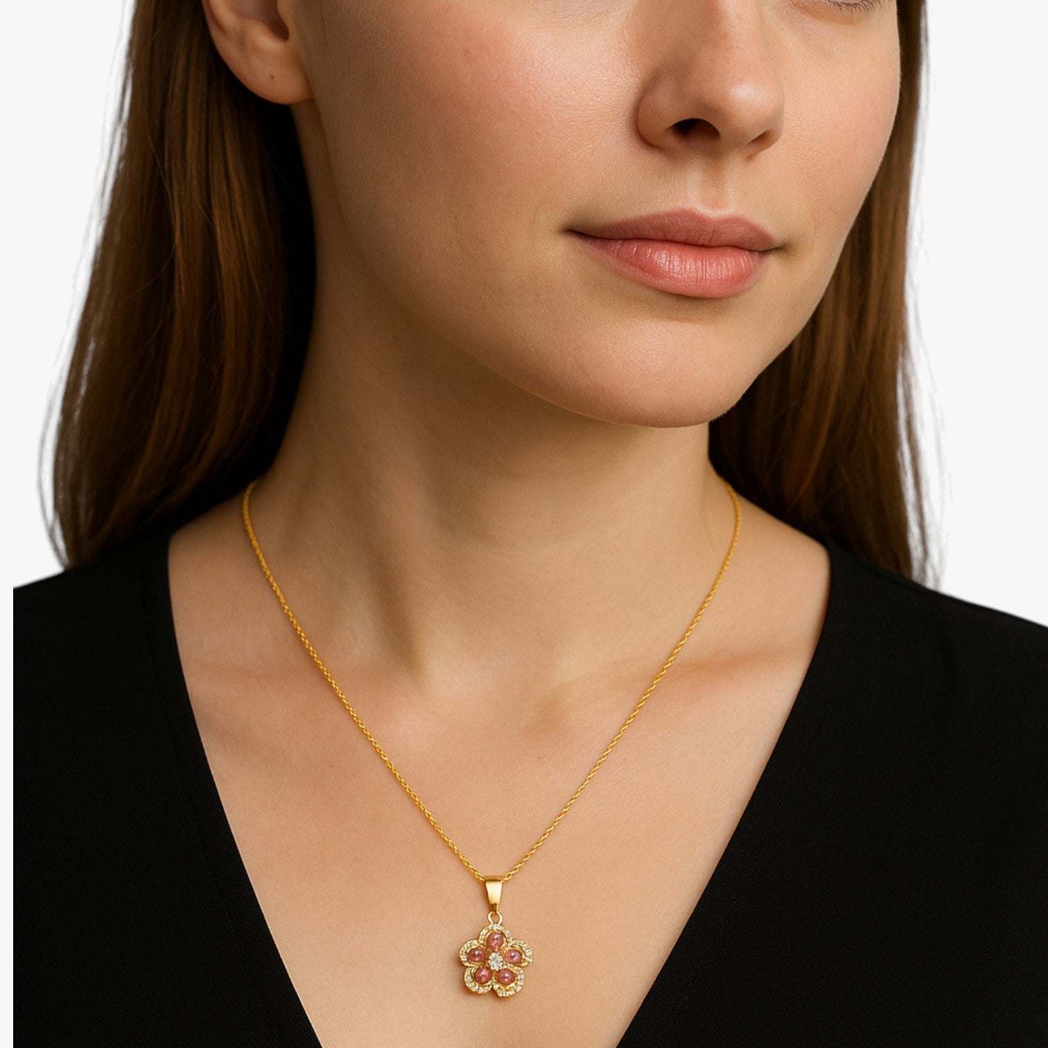 Collana con fiore in oro e zircone rotante Lana Donna - - collana collana fiore donna Fashion Necklaces fiore jewelry lana necklace NECKLACES Necklaces for Women rotante zircone - Concept Palermo