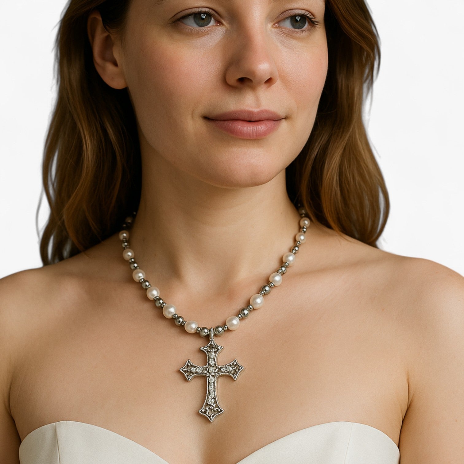 Collana Gotica con Croce in Cristallo e Perline Barocche Lana Donna - - barocche collana collana gotica cristallo croce donna elegant womens necklaces gotica jewelry necklace Necklaces for Women - Concept Palermo
