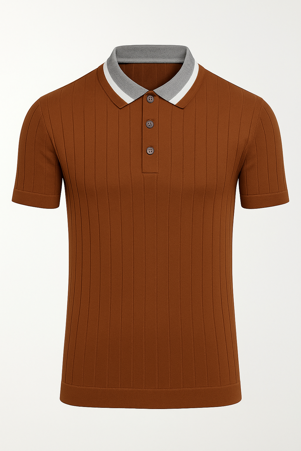 Polo a Costine con Colletto a Contrasto Uomo - Marrone - colletto contrasto costine men's polo men's polo shirt men's top clothes polo polo costine shirts & polos uomo - Concept Palermo