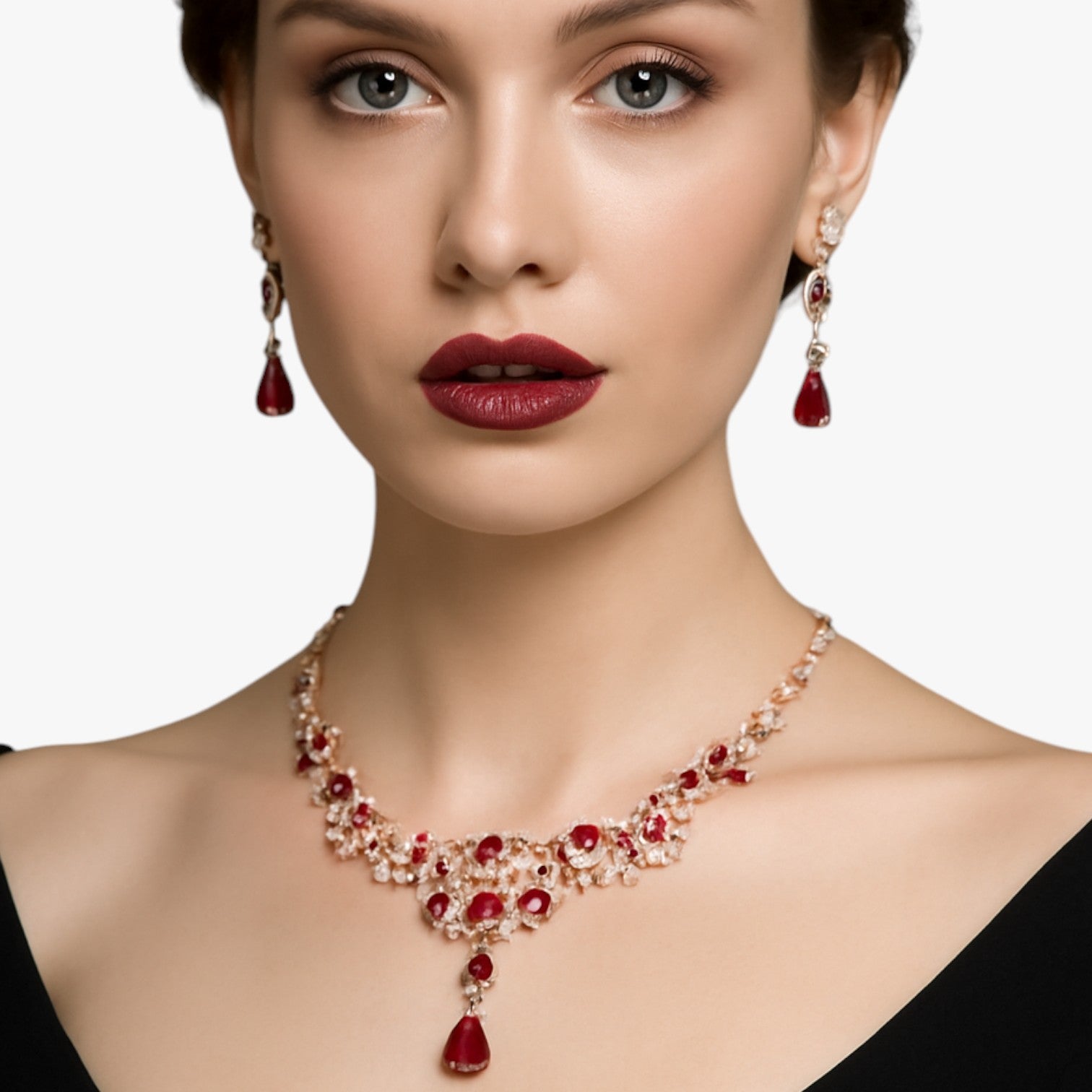 Set di gioielli in cristallo rosso per matrimoni e feste Donna - - cristallo donna elegant womens necklaces feste gioielli gioielli cristallo jewelry matrimoni necklace NECKLACES Necklaces for Women - Concept Palermo