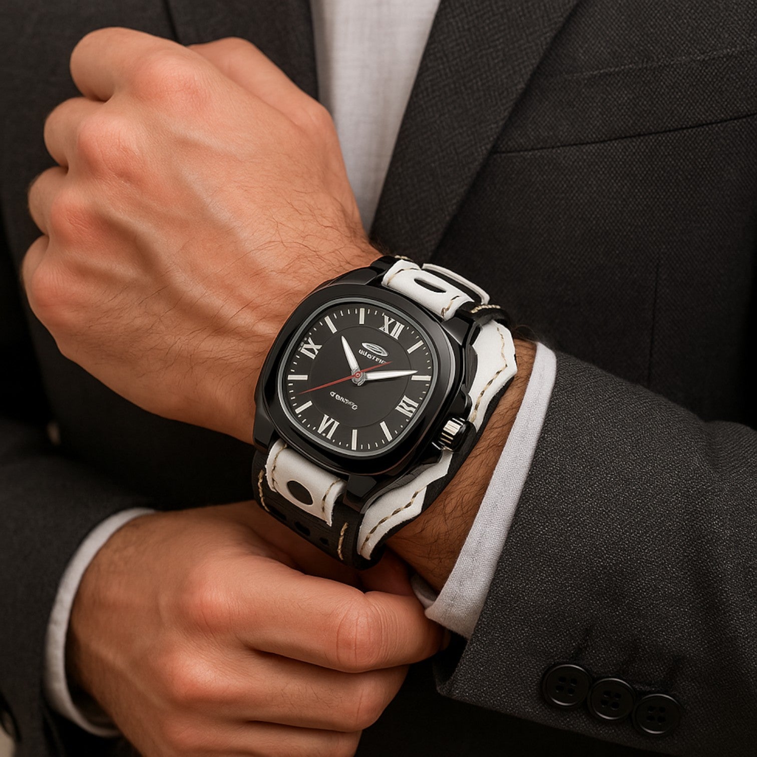 Orologio da uomo quadrato grande con cinturino in vera pelle - - cinturino orologio orologio uomo pelle quadrato uomo vera watch watch for men watches WATCHES FOR MEN - Concept Palermo