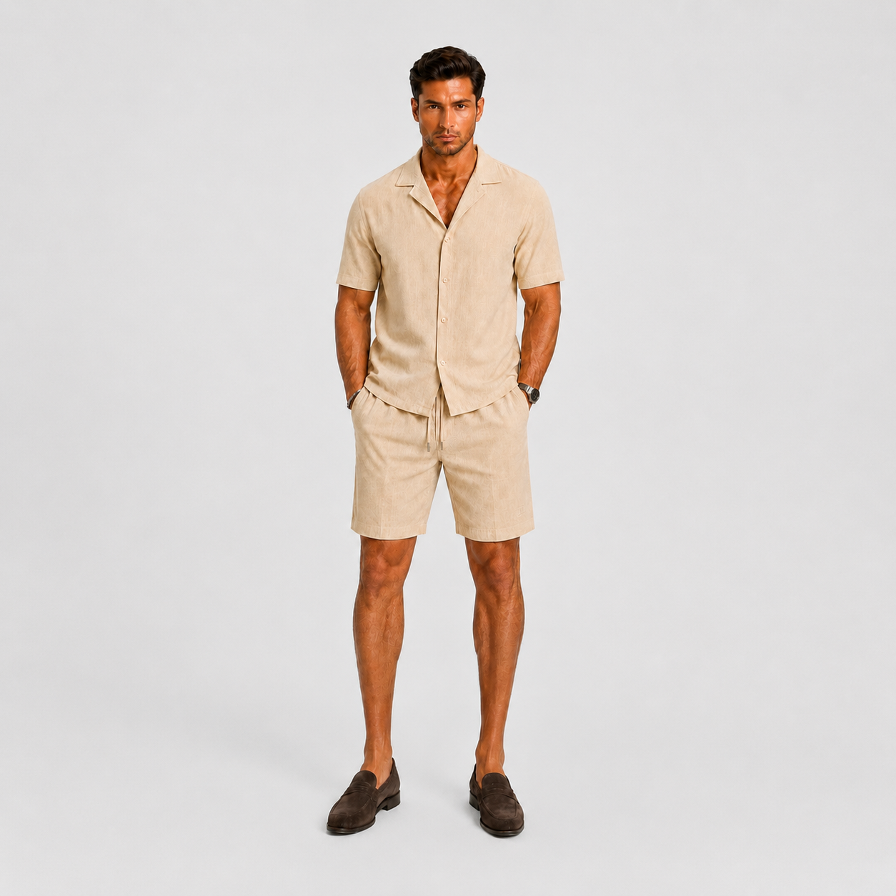 Completo in Lino da Uomo Eleganza Estiva Rilassata - - ademend camp collar casual chic comfortabel completo uomo diner outfit elastische taille ele heren mode heren set lente zomer lichtgewicht linnen set linnenmix lino luchtig lunelle matching set minimalistisch overhemd set relaxte pasvorm short set smart casual strand stijl tijdloos trekkoord vakantie stijl veelzijdig zomers zomerset - Concept Palermo