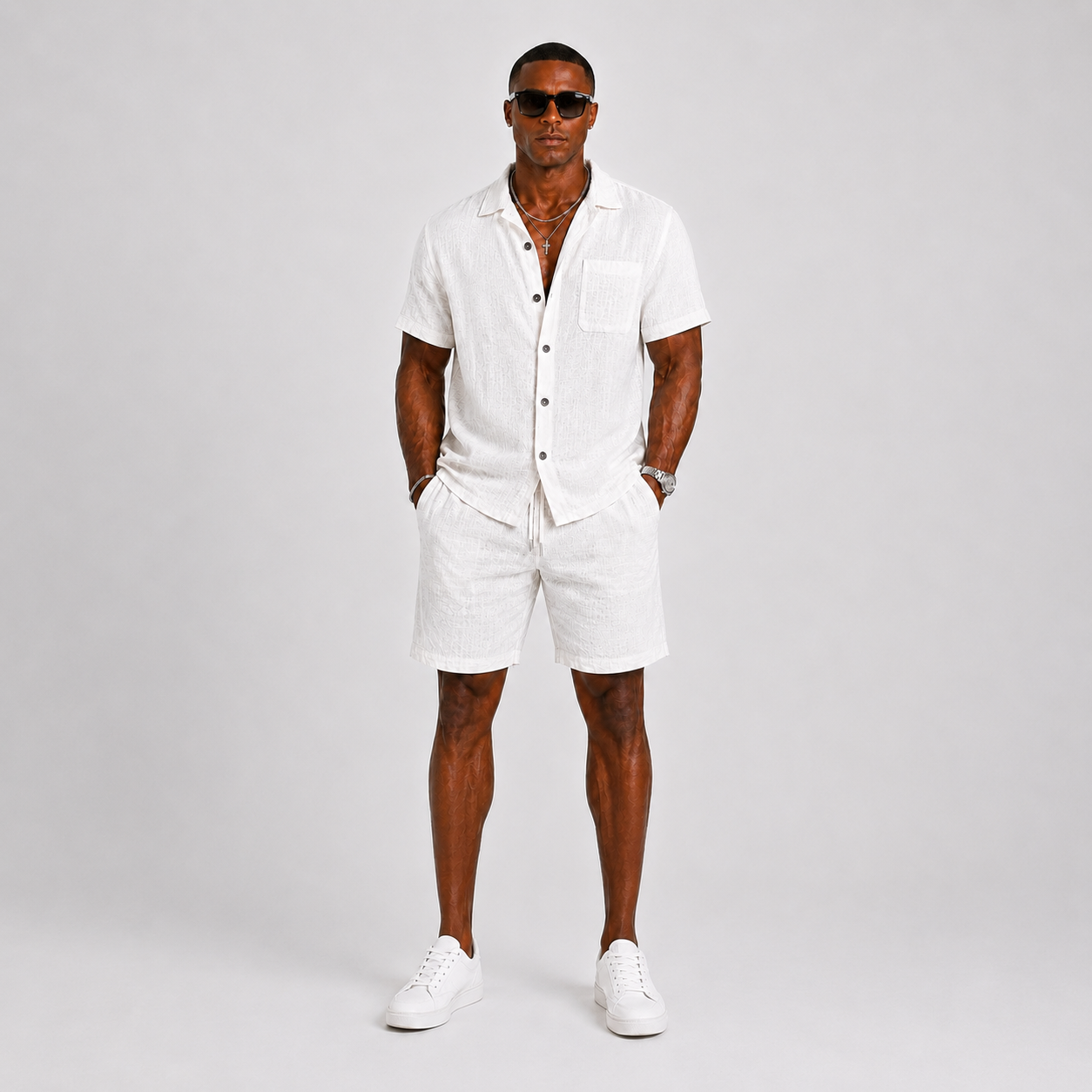 Completo Lino da Uomo Camicia e Pantaloncini - - ademend borstzak casual casual chic comfortabel completo uomo elastische taille heren mode heren set korte broek set lente zomer lichtgewicht linnen katoen linnen set losse pasvorm lunelle minimalistisch overhemd korte mouwen overhemd set relaxte pasvorm set lino short set strand stijl terras outfit veelzijdig zomers zomerset - Concept Palermo