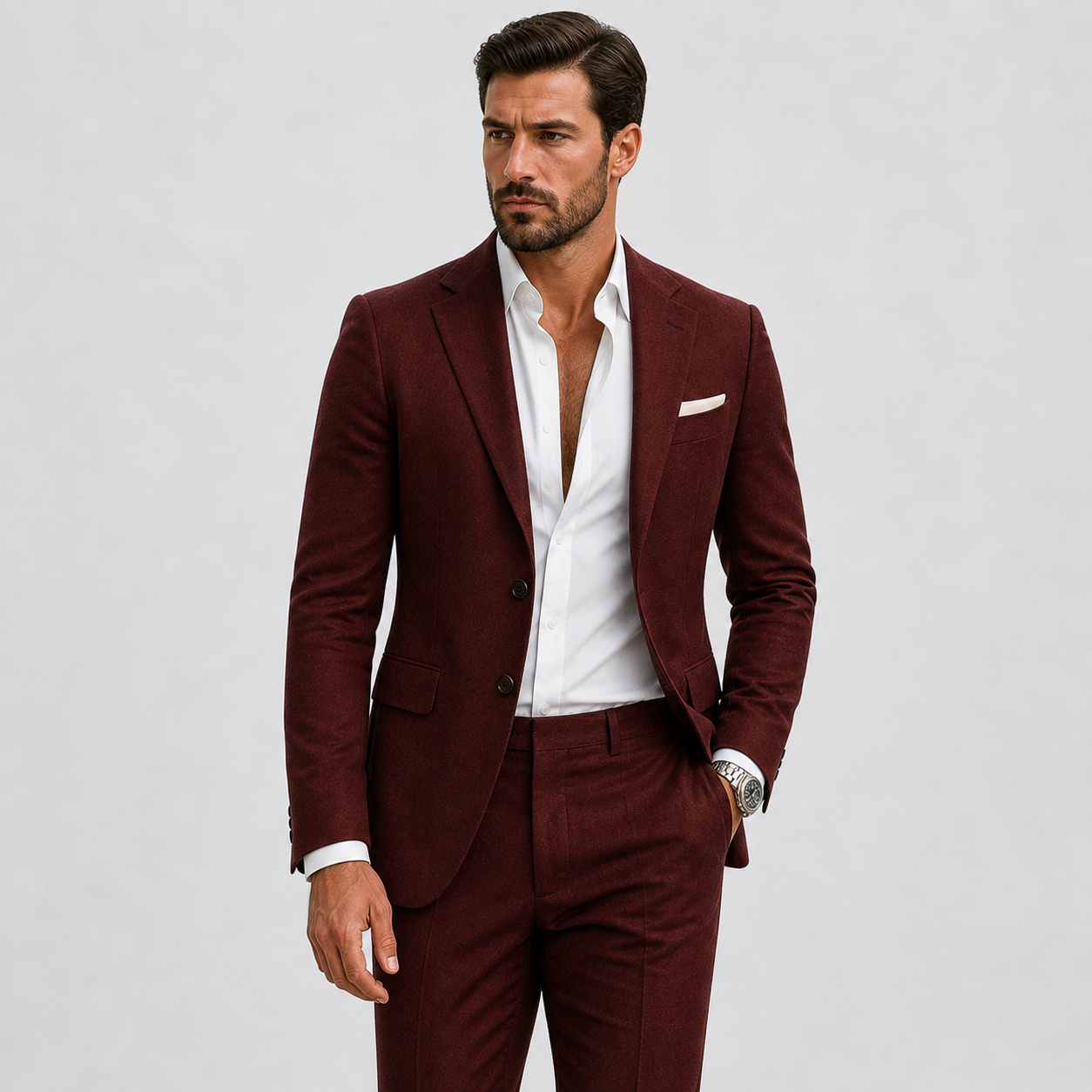 Abito in Lino da Uomo Slim-Fit Eleganza Estiva - Bordeaux - abito uomo ademend bruiloft outfit elegant fav formeel heren heren linnen heren mode heren pak Lente lente zomer lichtgewicht Linnen linnen pak lino minimalistisch sets Sets heren Slim Fit smart casual tijdloos Truien & Vesten heren veelzijdig zakelijke kleding Zakelijke sets heren Zomer zomer pak zomers - Concept Palermo