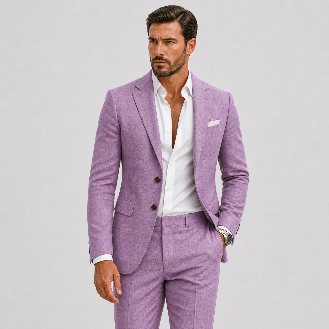 Abito in Lino da Uomo Slim-Fit Eleganza Estiva - Lilla - abito uomo ademend bruiloft outfit elegant fav formeel heren heren linnen heren mode heren pak Lente lente zomer lichtgewicht Linnen linnen pak lino minimalistisch sets Sets heren Slim Fit smart casual tijdloos Truien & Vesten heren veelzijdig zakelijke kleding Zakelijke sets heren Zomer zomer pak zomers - Concept Palermo