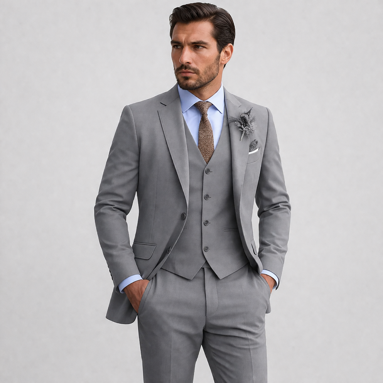 Completo Tre Pezzi da Uomo Slim-Fit Set Business di Lusso - Grigio - abito tre pezzi bruiloft outfit comfortabel completo uomo driedelig pak elegant feestkleding formeel gala outfit heren heren mode heren pak Herfst knitwear Lente luxe pak sets Sets heren Slim Fit smart casual stijlvol tijdloos veelzijdig verzorgde uitstraling vesten Vesten heren Winter zakelijke kleding - Concept Palermo