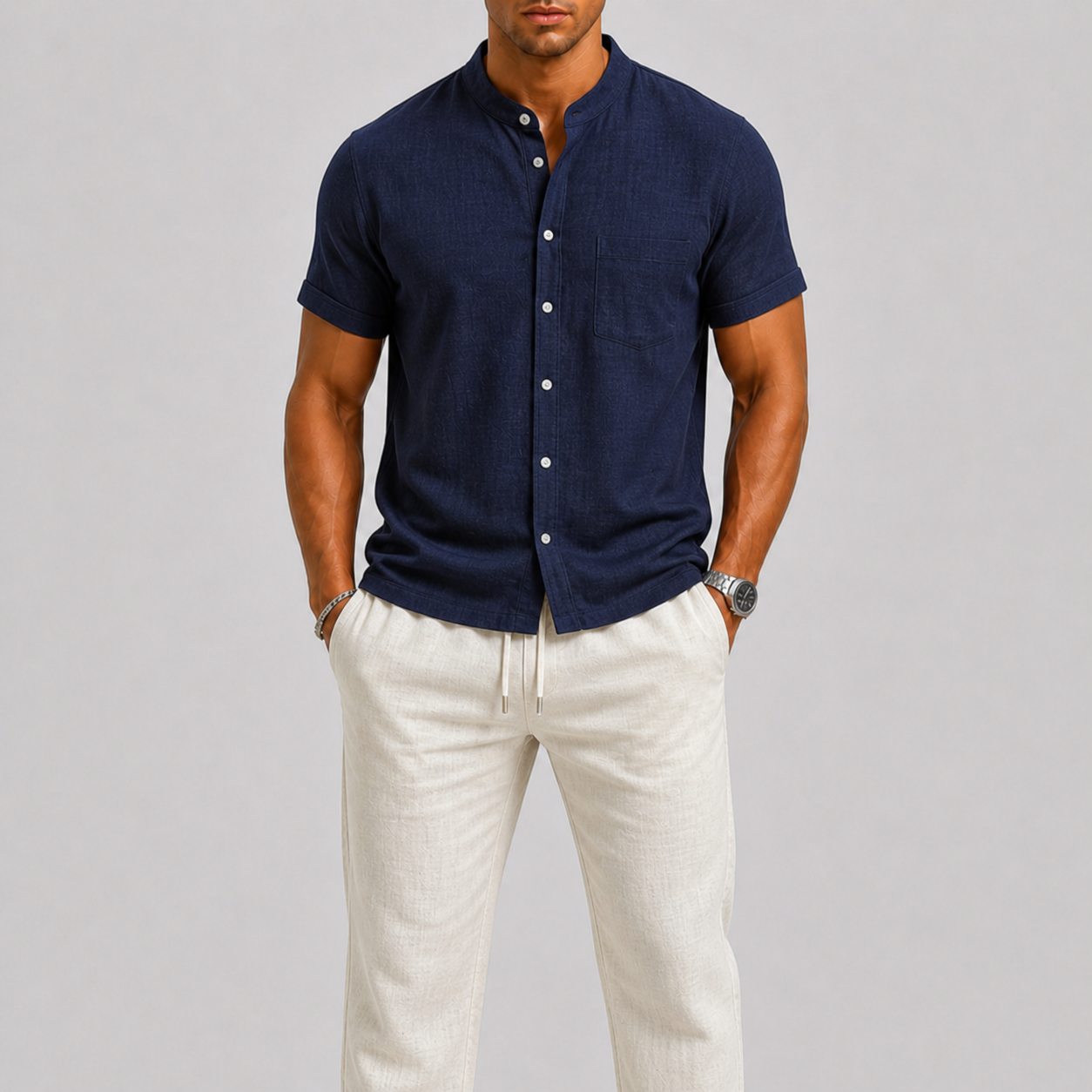 Completo di Lino da Uomo Camicia e Pantaloni Stile Estivo Leggero - Blu - ademend camicia pantal casual chic comfortabel completo uomo dagelijks gebruik heren mode heren set lente zomer lichtgewicht linnen set lino losse pasvorm luchtig minimalistisch overhemd set oversized fit pantalon set smart casual strand stijl tijdloos vakantie stijl veelzijdig zomer set zomers - Concept Palermo