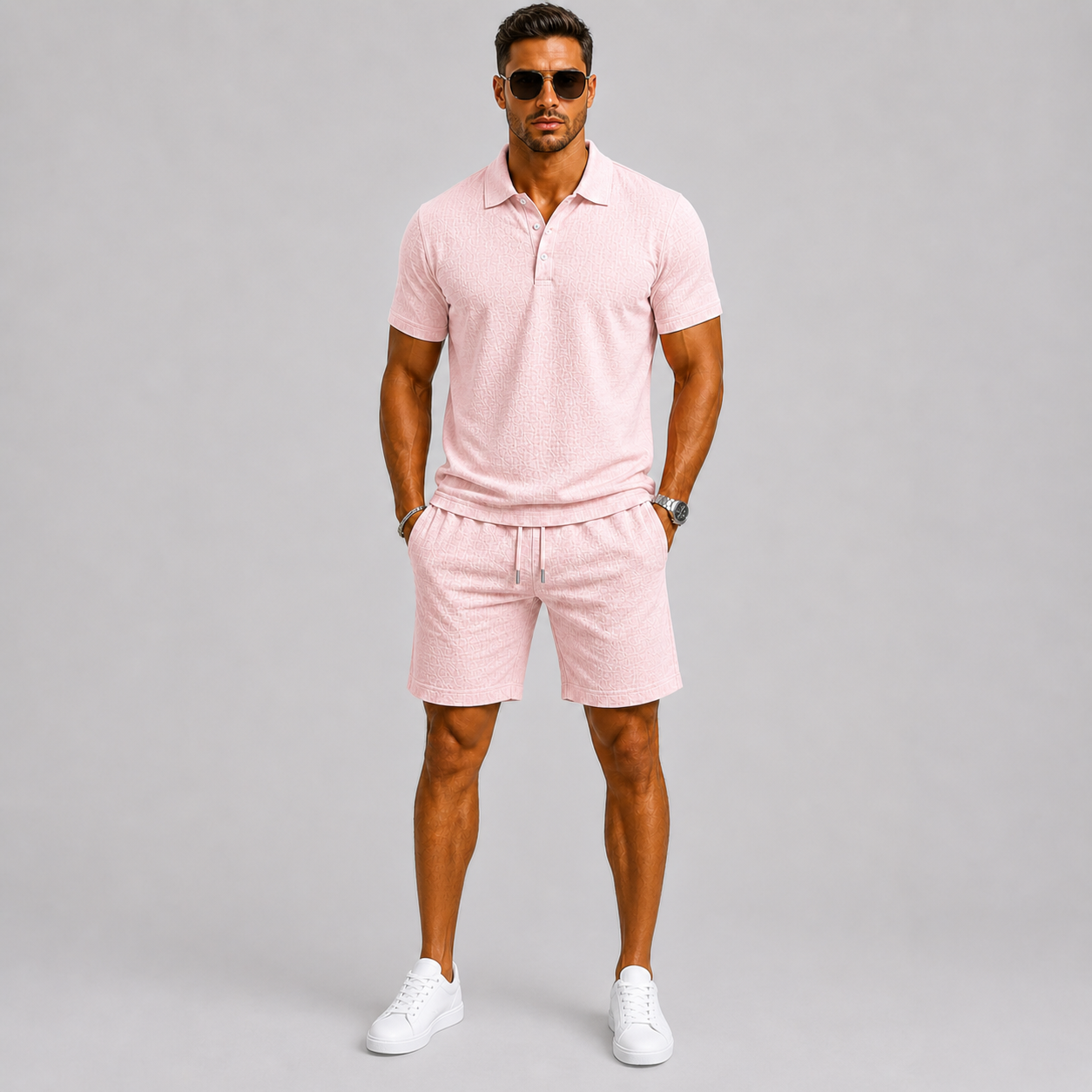 Set Estivo da Uomo con Camicia e Pantaloncini Jacquard, Vestibilità Comoda ed Elegante - - ademend camicia pant casual chic comfort fit completo estivo dagelijks gebruik heren mode heren set jacquard set lente zomer lichtgewicht losse pasvorm minimalistisch modern overhemd set set uomo short set smart casual stijlvol strand stijl vakantie stijl veelzijdig zomer outfit zomers zomerset - Concept Palermo