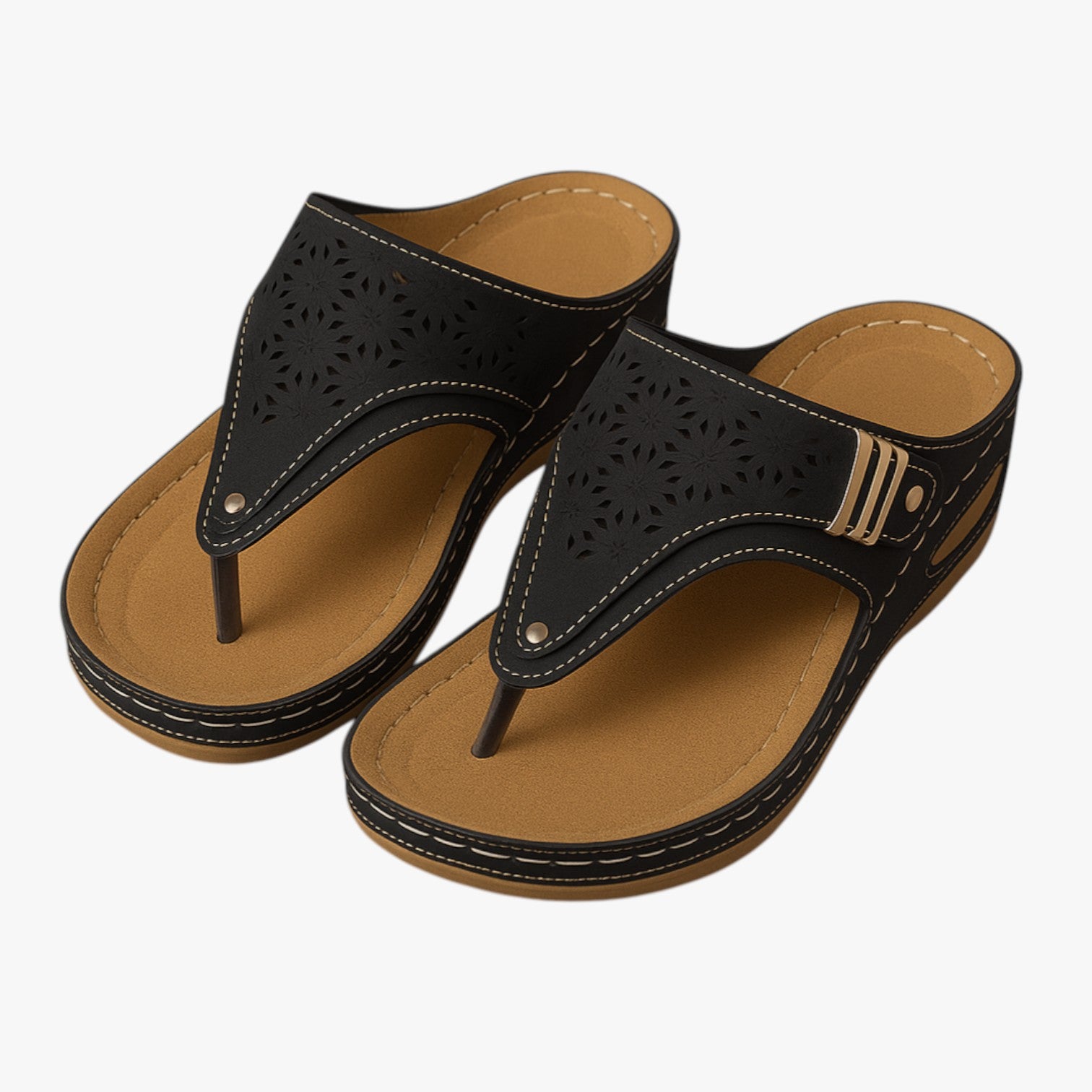 Sandali Donna Ortopedici con Zeppa Morbida Antiscivolo, Traspiranti per Comfort Estivo - Nero - antiscivolo breathable sandals donna easy wear sandals estiva fashion sandals morbidi ortopedici sandali sandali ortopedici sandals stylish sandals - Concept Palermo