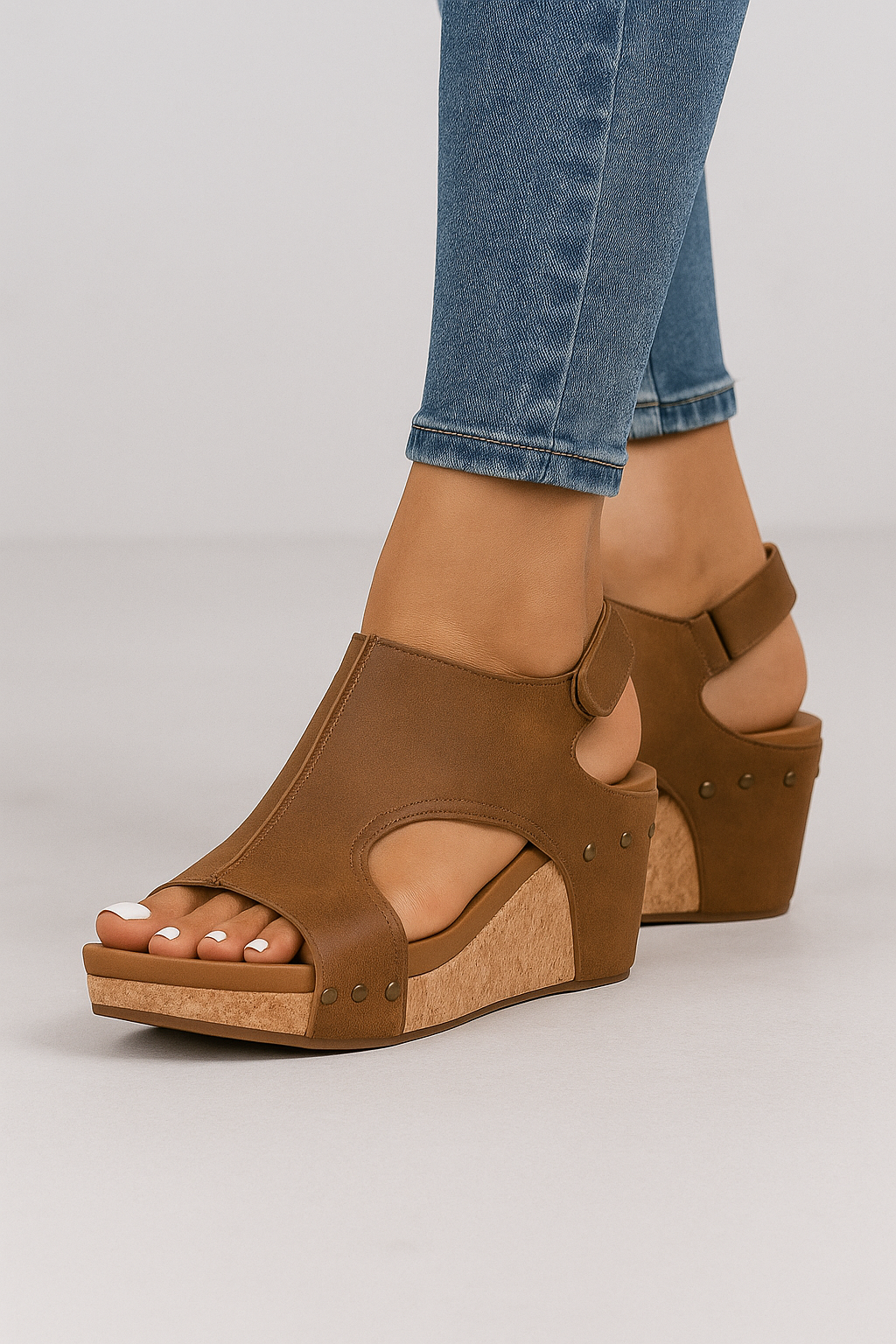 Sandalo con tacco a fascia per donne in camoscio con suola in sughero - - camoscio donne fascia Fashion & Casual sandalo sandalo tacco Sandals sughero suola - Concept Palermo