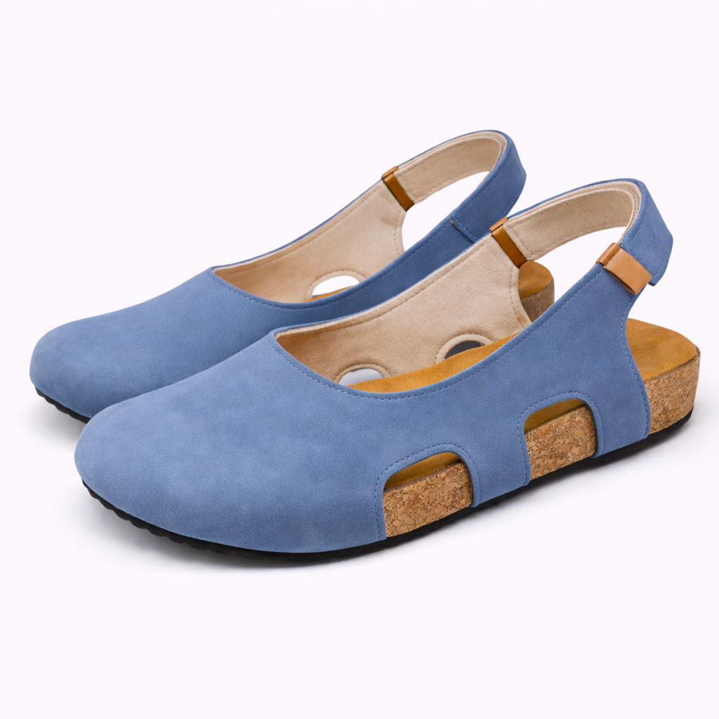 Slingback Nere Donna in Vera Pelle, Tacco 5cm, Punta Tonda: Eleganti & Comode - Blu - donna Frauen Sandalen piatta punta sandals sandlas scarpa scarpa donna slingback tonda women - Concept Palermo