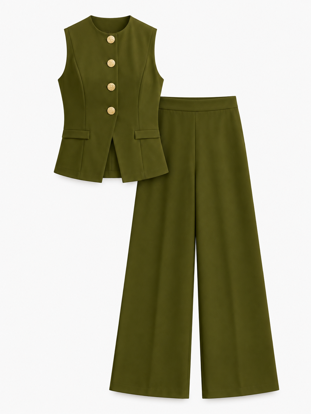 Completo Donna 2 Pezzi con Gilet Senza Maniche e Pantaloni a Gamba Larga