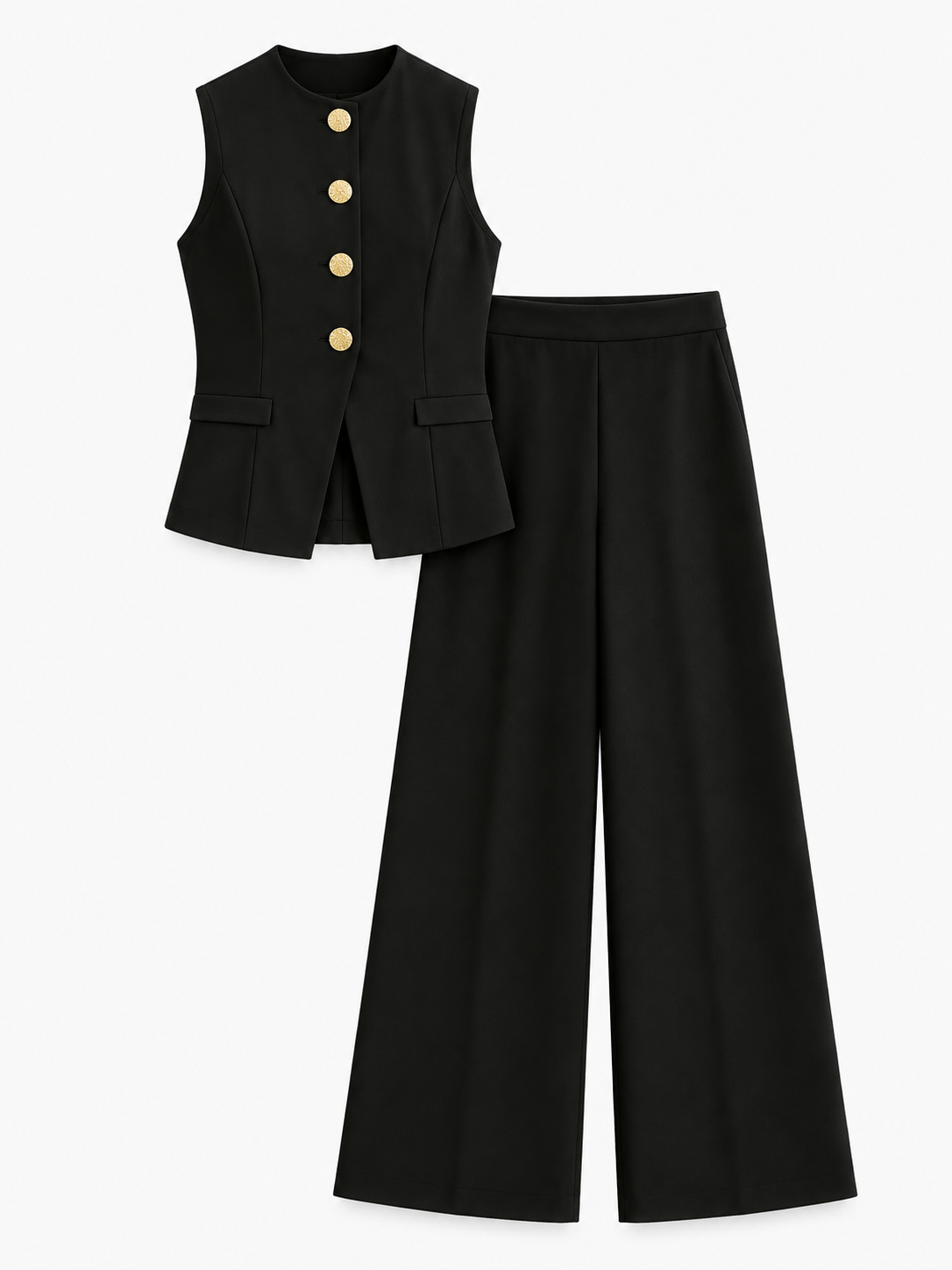 Completo Donna 2 Pezzi con Gilet Senza Maniche e Pantaloni a Gamba Larga