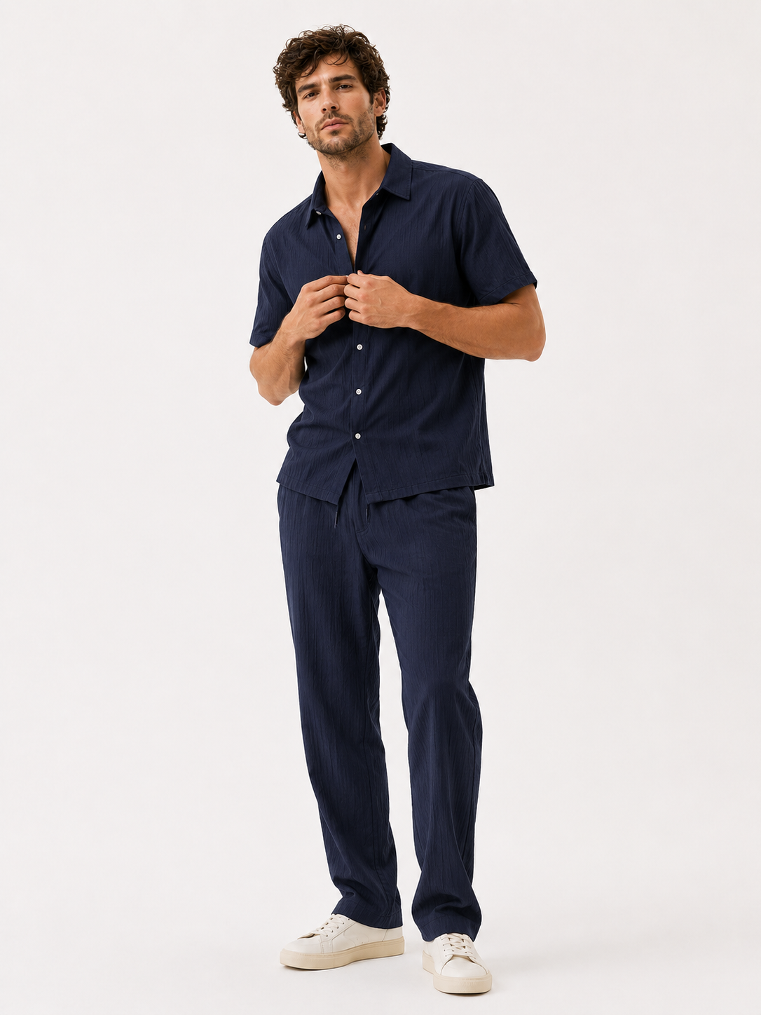Completo Uomo Business Casual: Camicia Elegante, Pantaloni Slim Fit Grigio - Blu navy Confezione da 1 - business camicia camicia pantaloni casual outfit sets pantaloni uomo - Concept Palermo