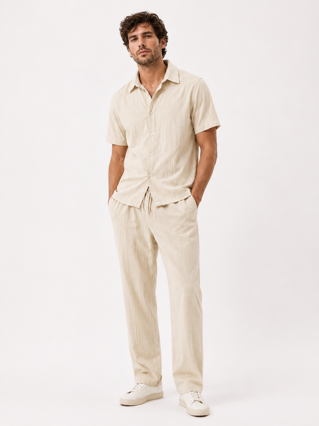 Completo Uomo Business Casual: Camicia Elegante, Pantaloni Slim Fit Grigio - Albicocca Confezione da 1 - business camicia camicia pantaloni casual outfit sets pantaloni uomo - Concept Palermo