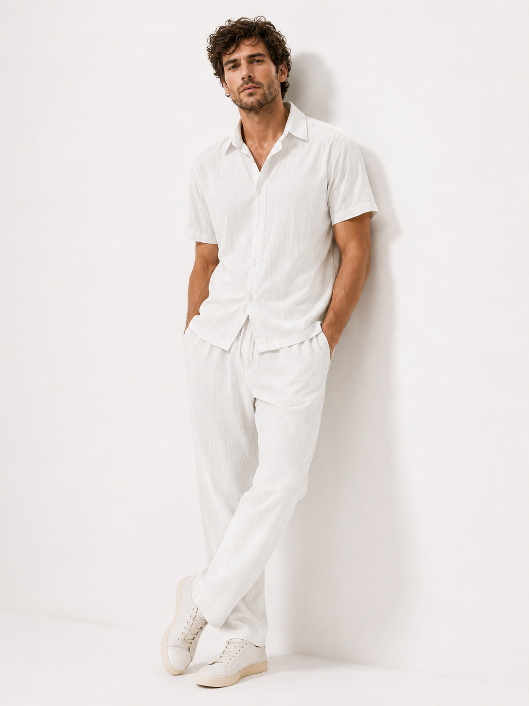 Completo Uomo Business Casual: Camicia Elegante, Pantaloni Slim Fit Grigio - Bianco Confezione da 1 - business camicia camicia pantaloni casual outfit sets pantaloni uomo - Concept Palermo