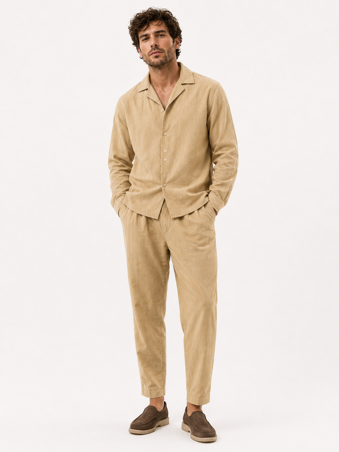 Completo Uomo Casual Estivo in Cotone - Camicia e Pantaloni Leggeri Due Pezzi - Beige - ademend broek set casual chic comfortabel completo lino cubaanse kraag dagelijks gebruik heren mode heren overhemd heren set lente zomer lichtgewicht linnen overhemd linnen set linnenset losse pasvorm luchtig minimalistisch overhemd set relaxte pasvorm set uomo smart casual stile estivo strand stijl tijdloos vakantie stijl veelzijdig zomer overhemd zomer set zomers - Concept Palermo