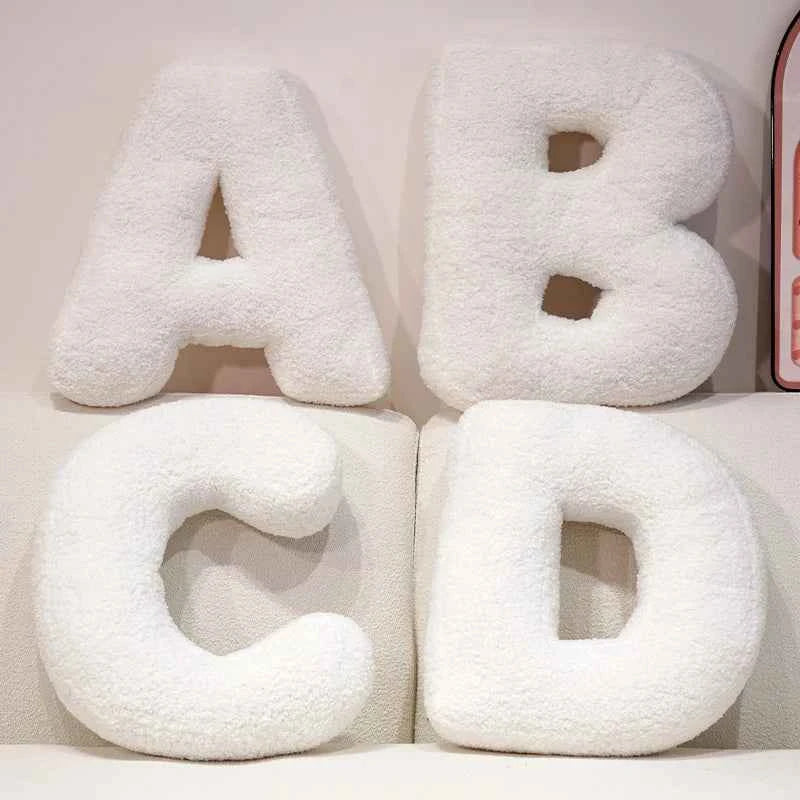 Cuscino Lettera in Peluche Cotone - Alfabeto Decorativo Bianco, 40 Cm