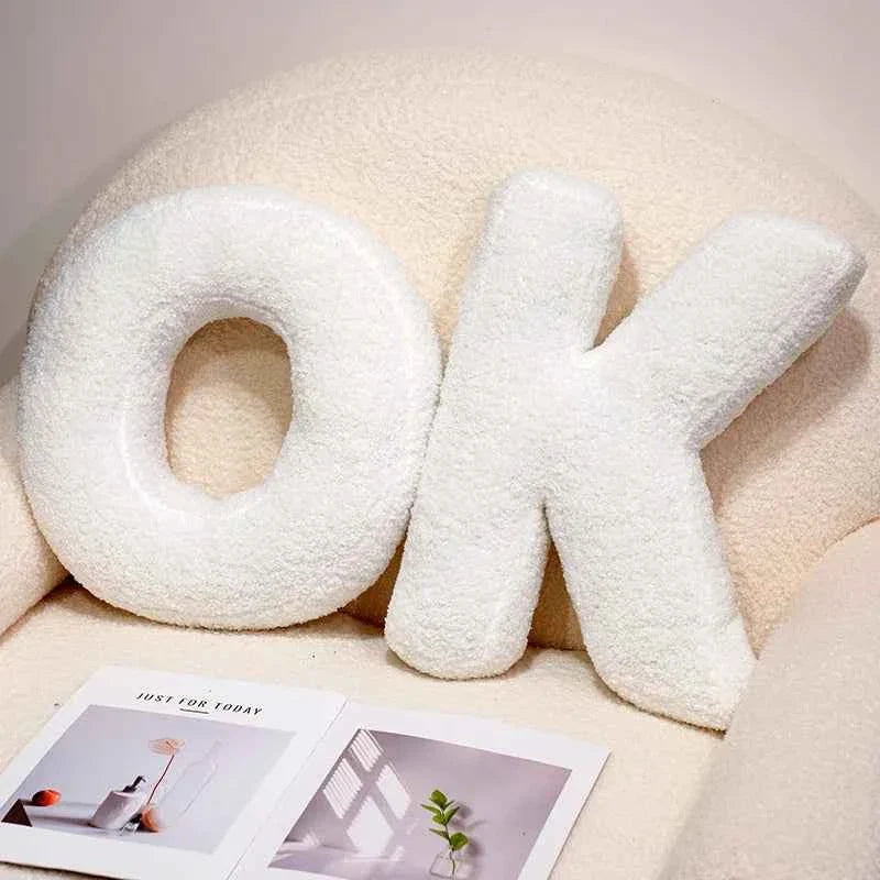 Cuscino Lettera in Peluche Cotone - Alfabeto Decorativo Bianco, 40 Cm