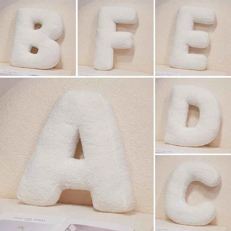 Cuscino Lettera in Peluche Cotone - Alfabeto Decorativo Bianco, 40 Cm