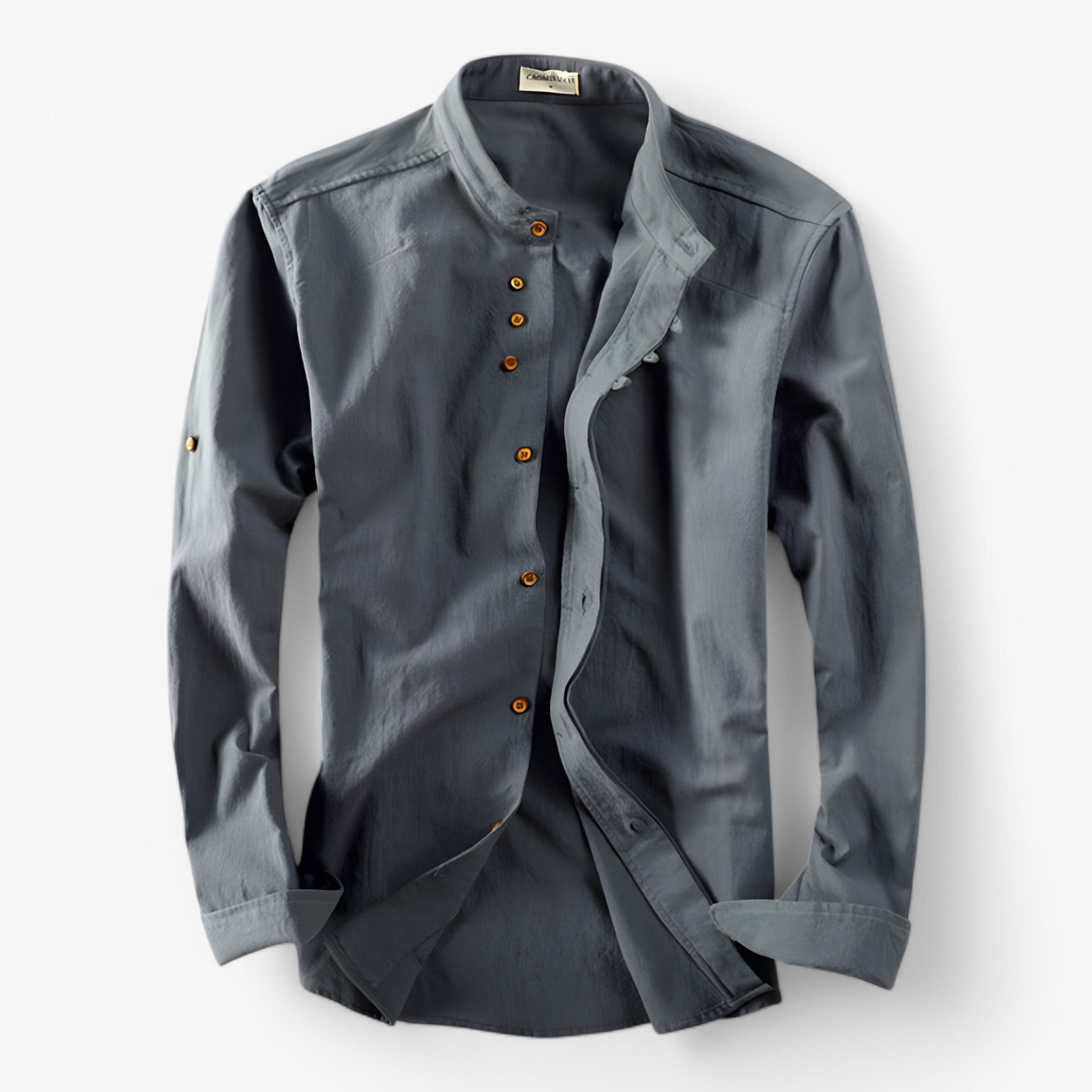 Camicia Uomo Giapponese Elegante Manica Lunga in Lino Cotone Vestibilità Slim Fit - Grigio scuro - camicia camicia stile giapponese men's top clothes stile uomo - Concept Palermo