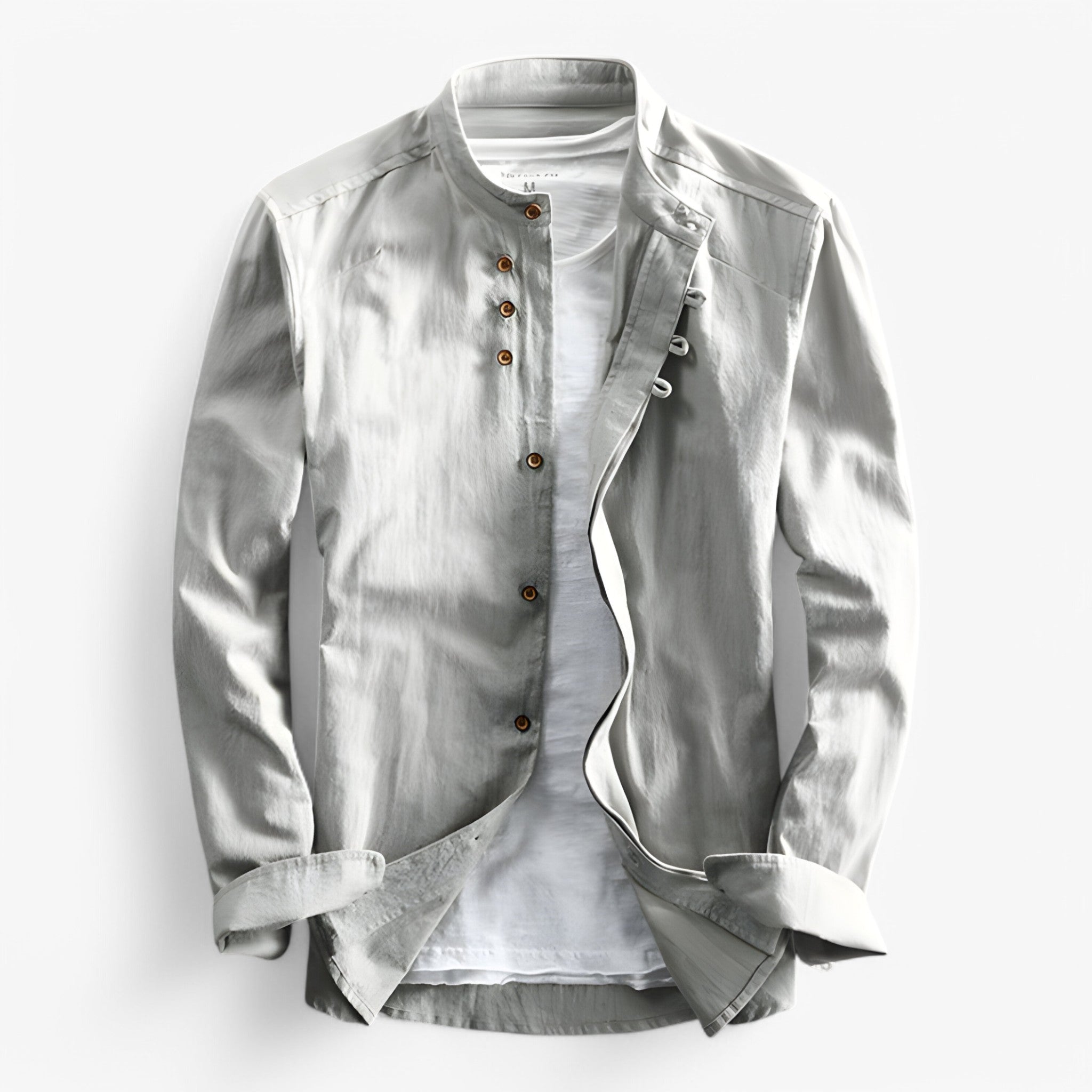 Camicia Uomo Giapponese Elegante Manica Lunga in Lino Cotone Vestibilità Slim Fit - Grigio chiaro - camicia camicia stile giapponese men's top clothes stile uomo - Concept Palermo