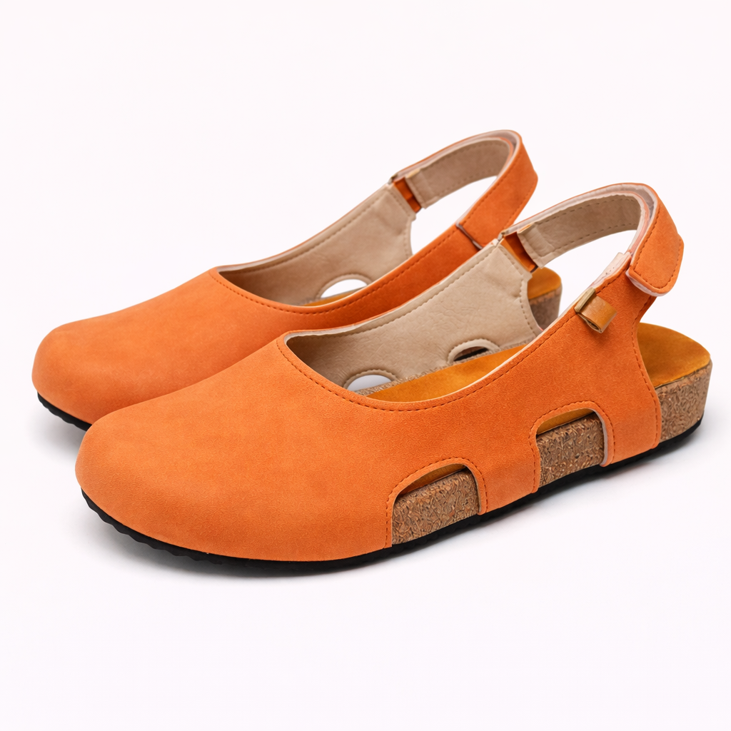 Slingback Nere Donna in Vera Pelle, Tacco 5cm, Punta Tonda: Eleganti & Comode - Arancio - donna Frauen Sandalen piatta punta sandals sandlas scarpa scarpa donna slingback tonda women - Concept Palermo
