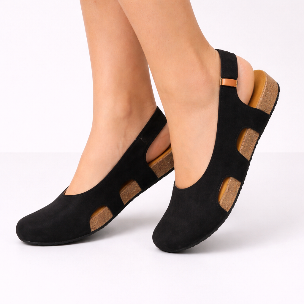 Slingback Nere Donna in Vera Pelle, Tacco 5cm, Punta Tonda: Eleganti & Comode - - donna Frauen Sandalen piatta punta sandals sandlas scarpa scarpa donna slingback tonda women - Concept Palermo