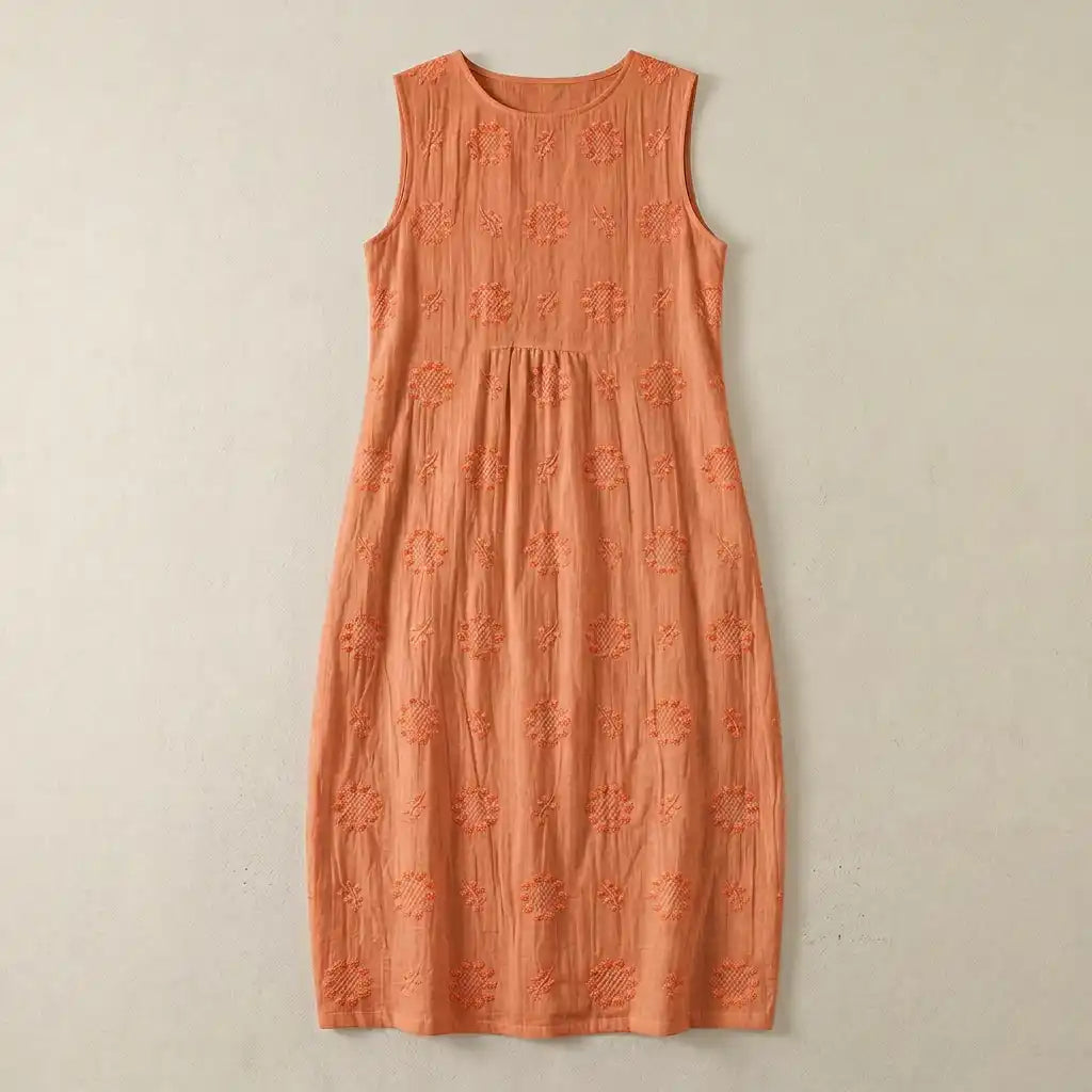 Élodie | Abito oversize elegante senza maniche con ricami per un look sofisticato - Arancione - abito abito elegante abito estivo abito ricamato abito senza maniche dresses look maniche oversize ricami sofisticato stile boho vestito donna élodie - Concept Palermo