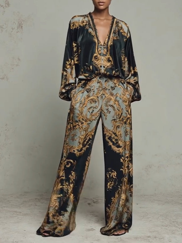 Insieme donna con motivi floreali, ideale per l'estate o le occasioni casual. - - confort maison coupe ample cross-from-marche-lino-15883835670877 design baroque ensemble ensemble deux pièces ensemble femme ensemble élégant femme floraux mode pratique motifs motifs floraux New-google style sophistiqué tailles disponibles tenue décontractée variété de couleurs vêtements pour femmes - Concept Palermo