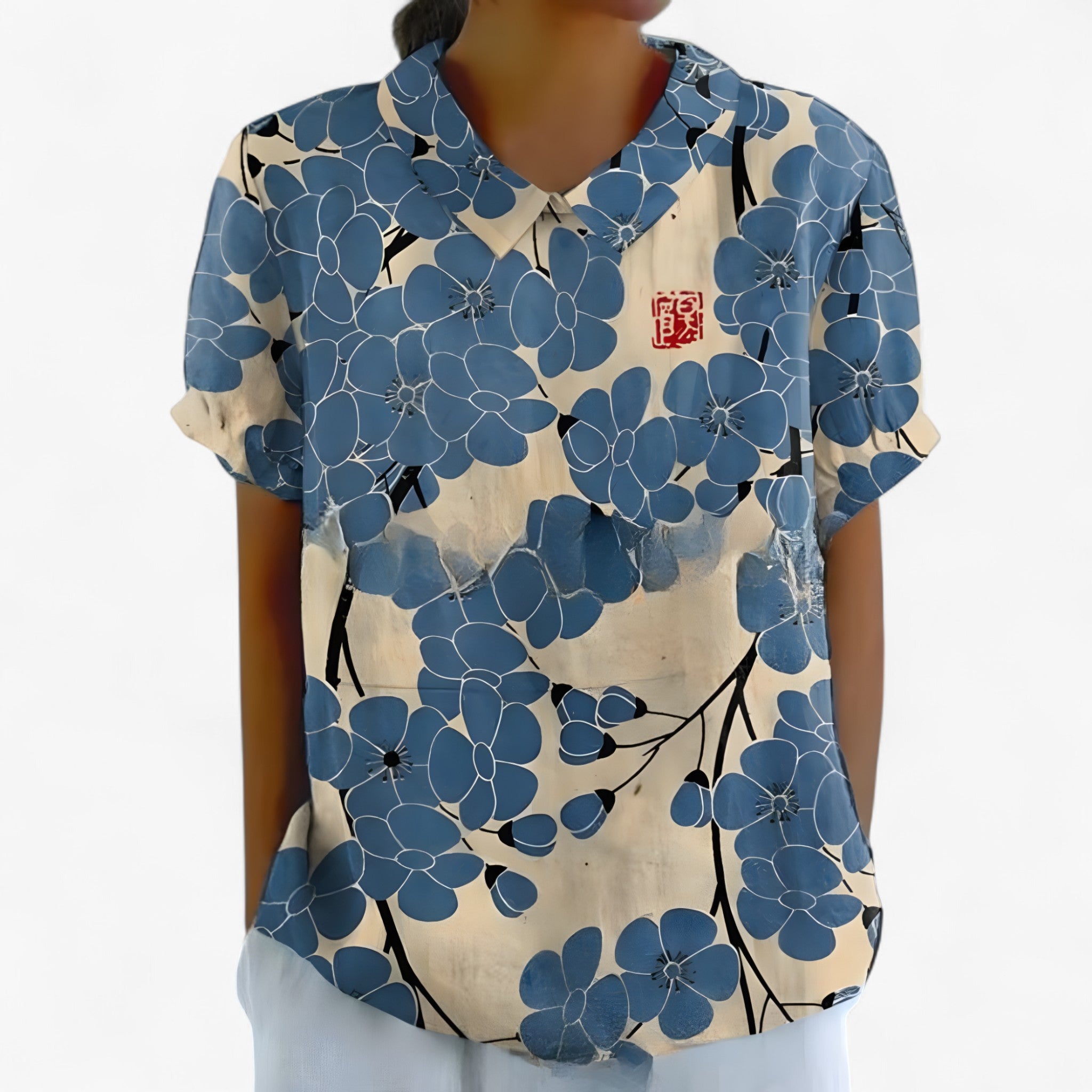Camicia Stampata Elegante da Donna in Viscosa con Motivo Floreale - Grigio - camicia camicia stampata stampata women's top clothes - Concept Palermo