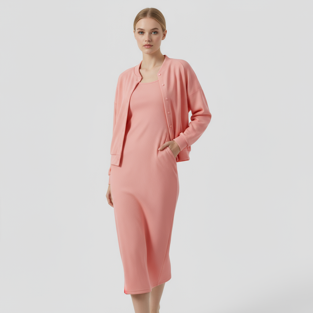 Abito Midi con Cardigan Abbinato Donna - - abbigliamento casual abbinato abito abito midi abito versatile cardigan cardigan elegante donna midi moda femminile outfit formale outfit sets stile comodo tessuto di alta qualità - Concept Palermo