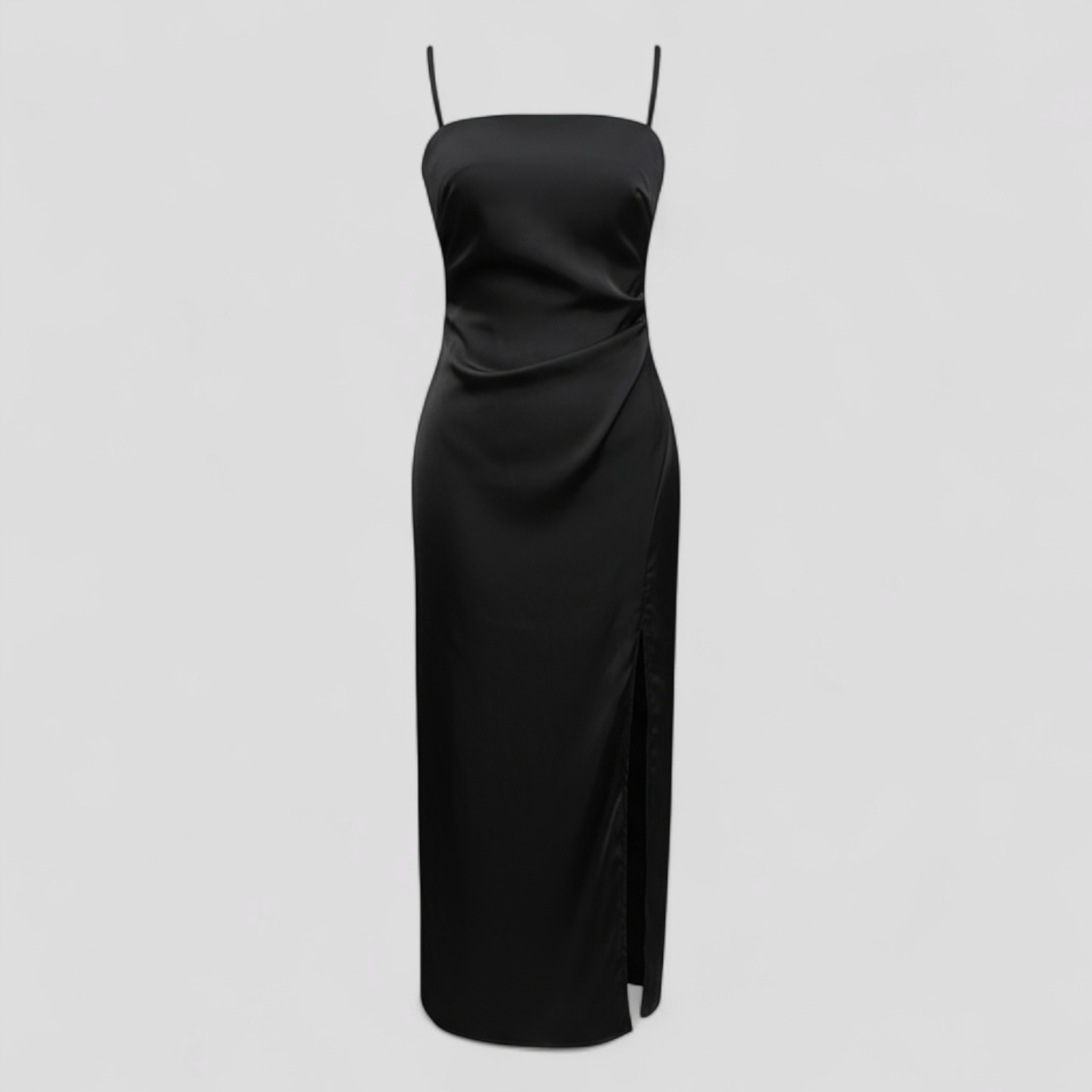 Abito lungo in satin con spacchi laterali e spalline sottili Seta Donna - Nero - abito abito satin casual dresses donna DRESS dresses female dress laterali Maxi Dresses satin seta sottili WOMEN - Concept Palermo