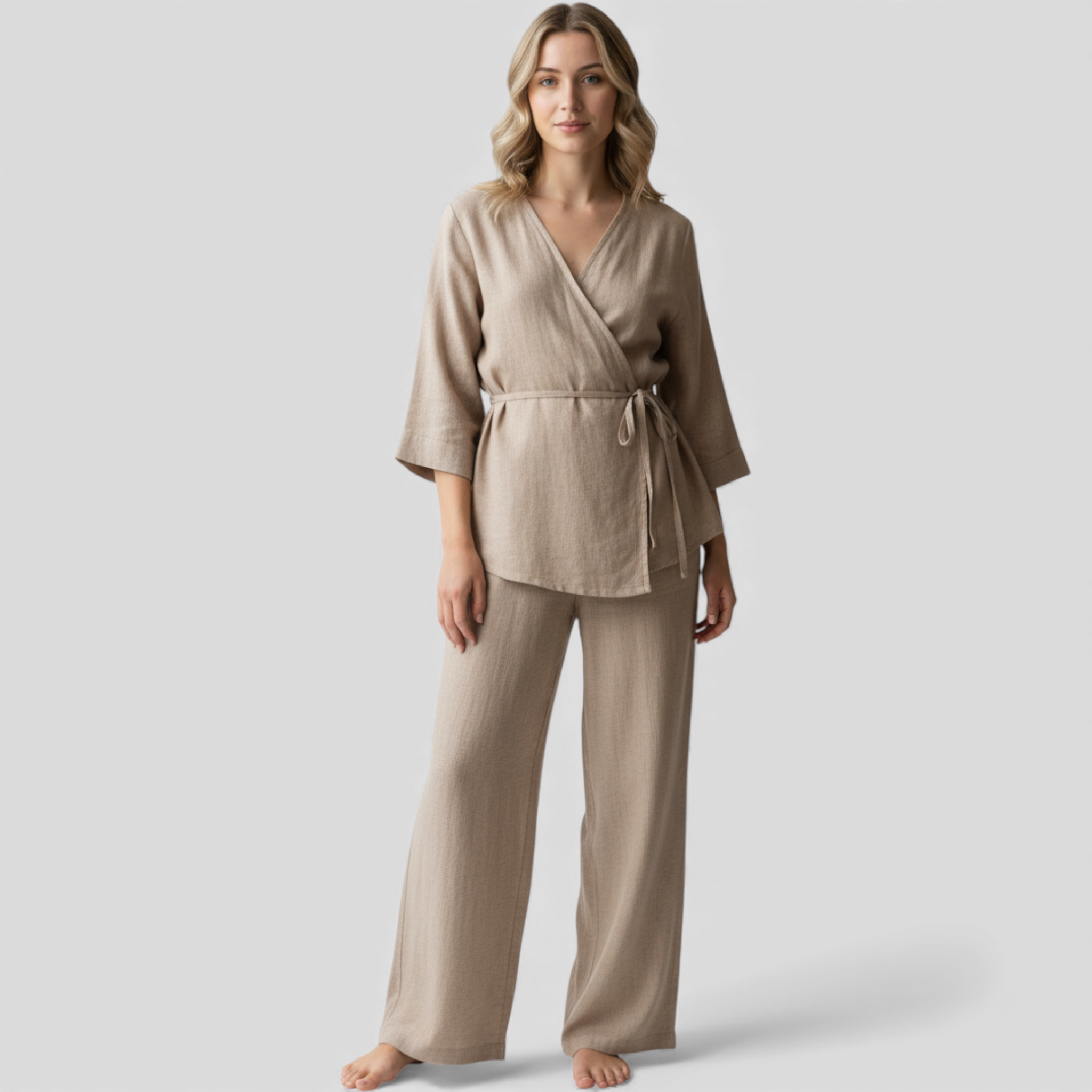 Kimono Elegante in Lino da Donna con Cintura - Perfetto per Estate e Primavera - - cintura clothing kimono kimono lino lino outfit outfit sets topwear trouser women - Concept Palermo