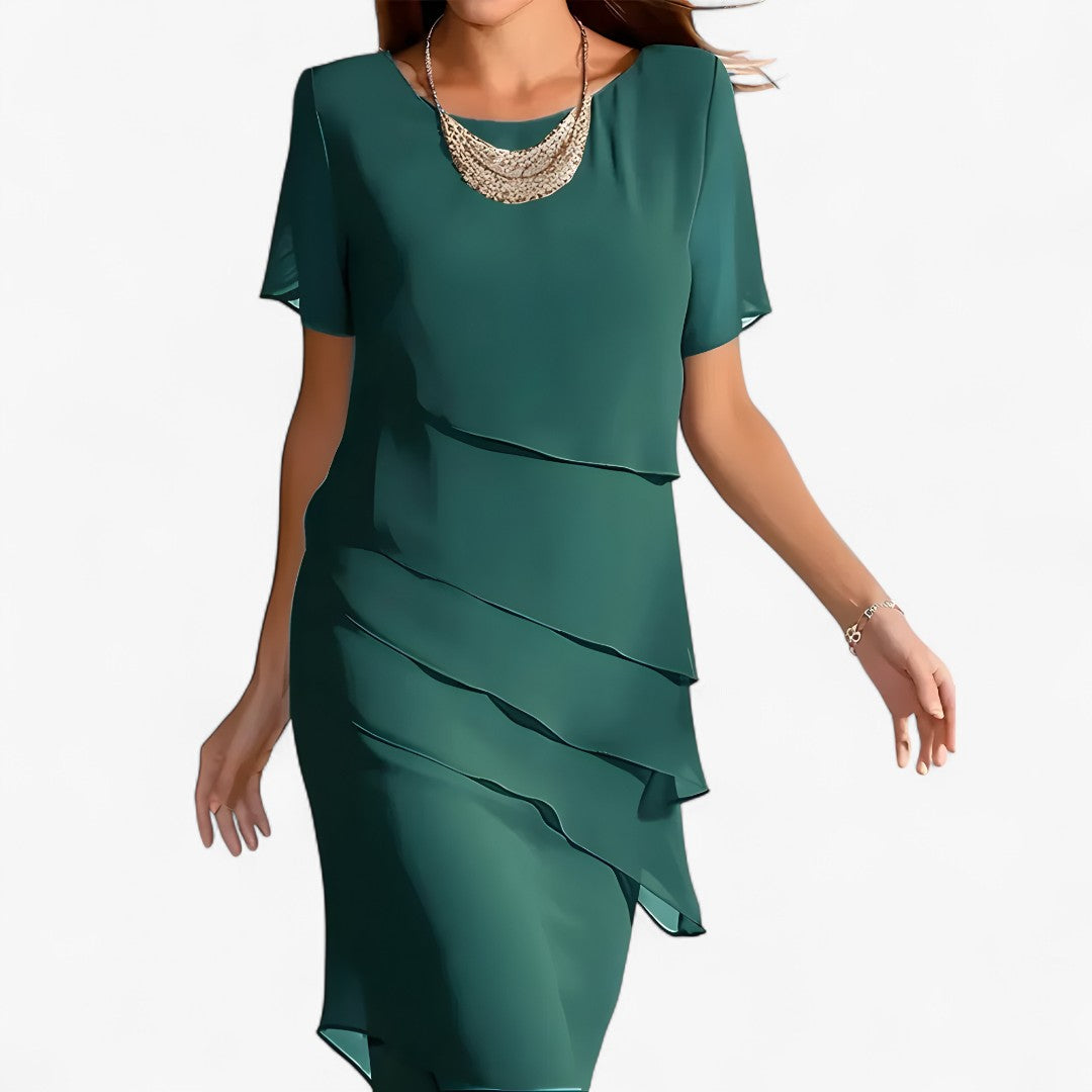 Abito Donna Elegante Fluido con Volant - Versatile per Cerimonia e Casual - Verde - abito abito volant donna DRESS Dresses female dress fluido raffinato versatile volant - Concept Palermo