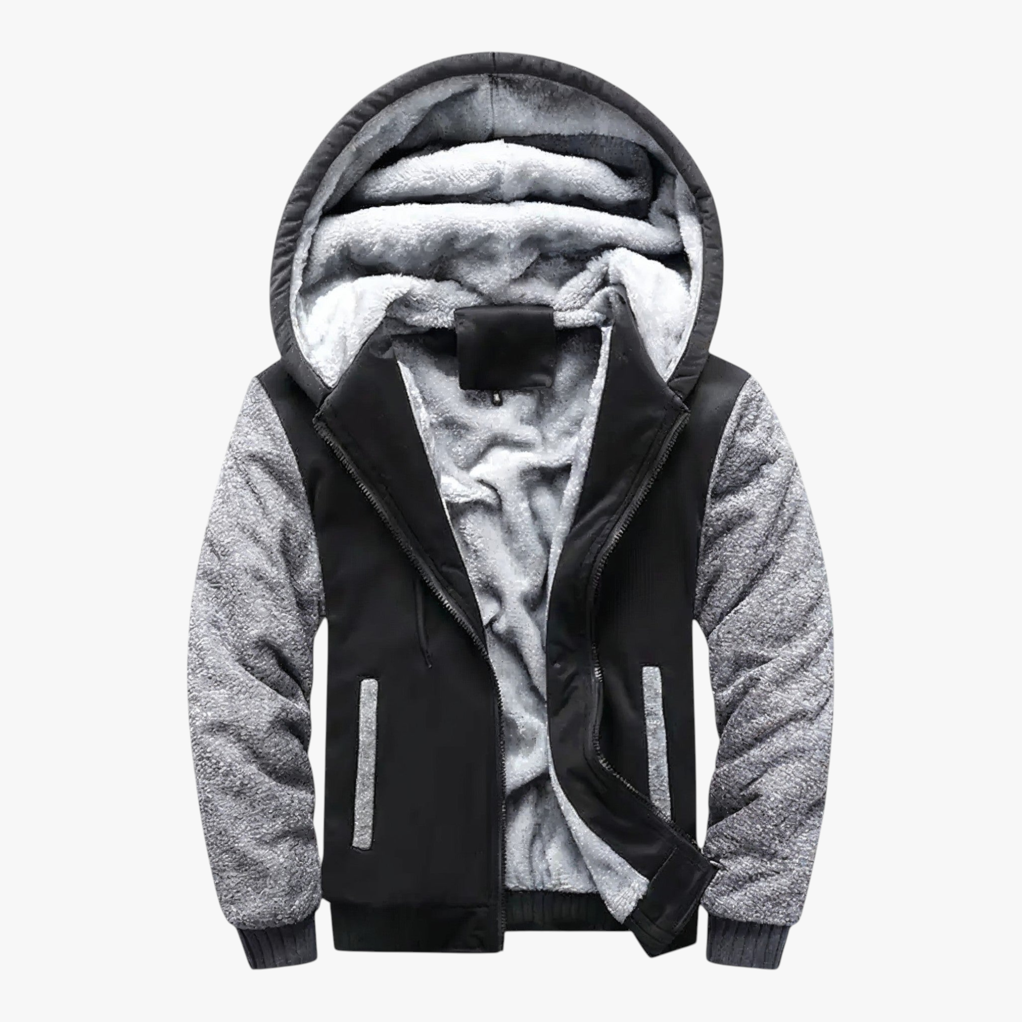 Giacca Invernale Uomo Con Cappuccio Pile - Grigio Nero - abbigliamento sportivo cappuccio giacca giacca calda giacca casual giacca con cappuccio giacca da uomo giacca in pile giacca invernale giacca per attività all'aperto giubbotti da uomo invernale pile pile morbido uomo - Concept Palermo