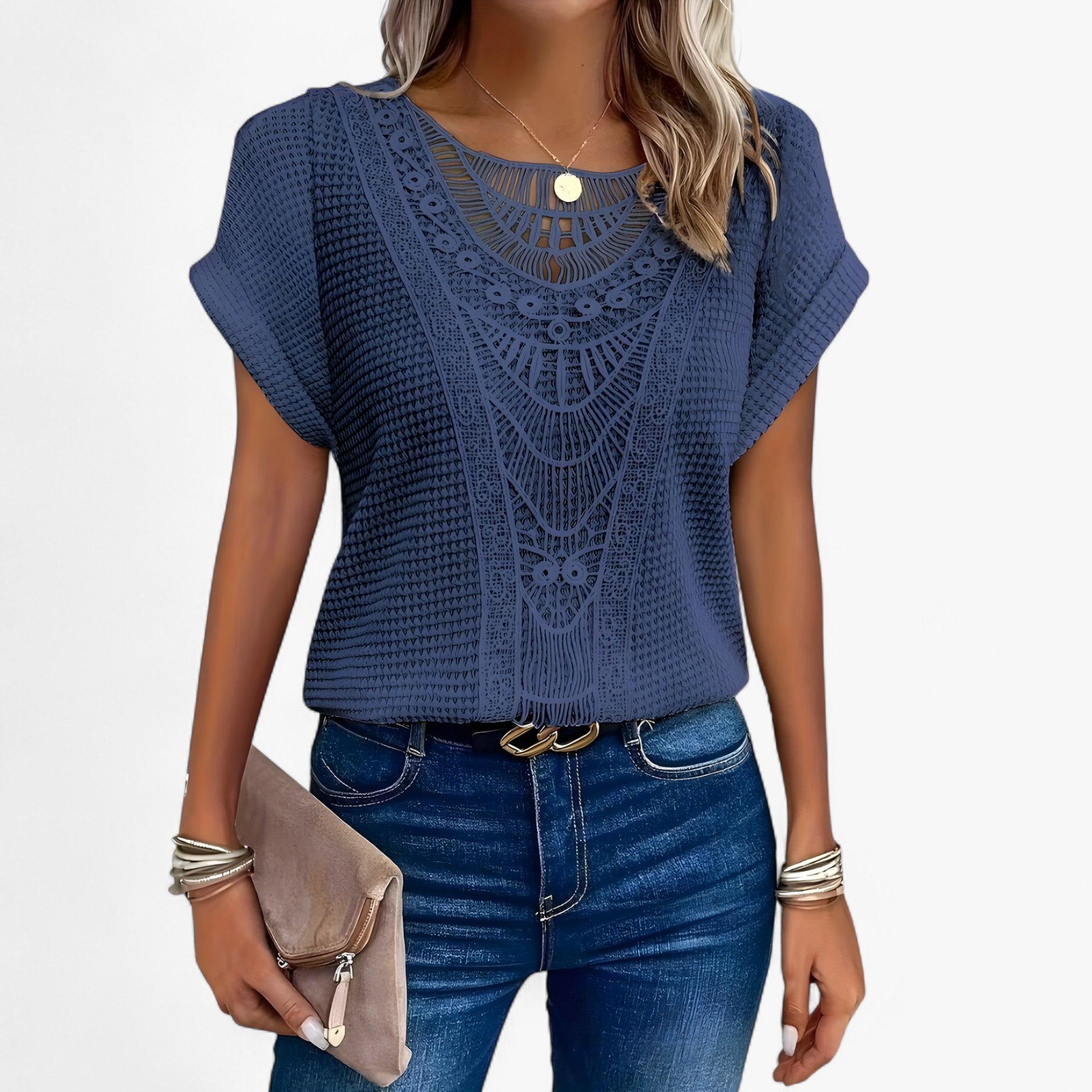 Top in Pizzo - Eleganza Sofisticata per Ogni Occasione Donna - Blu scuro - donna eleganza knit_dresses Knitted occasione ogni pizzo sofisticata Top woman women's top clothes - Concept Palermo